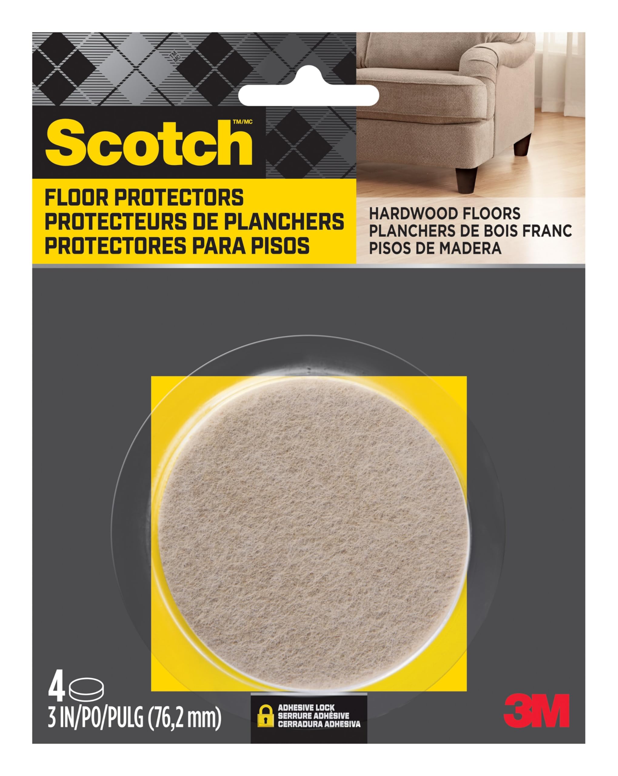 Scotch SP808-NA Furniture-Pads, Beige, Round 3"