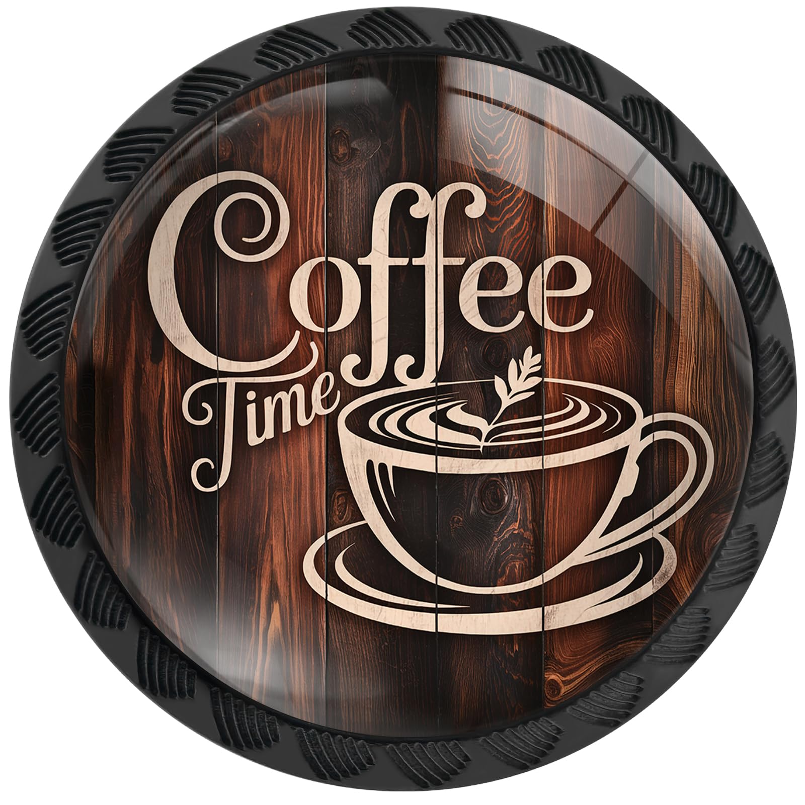 Artinhand 4er-Pack Coffee Time Schrankknäufe für Küchen | Schubladengriffe runde schwarze Kommodenknöpfe Beschläge for Schrank Kleiderschrank Dekoration