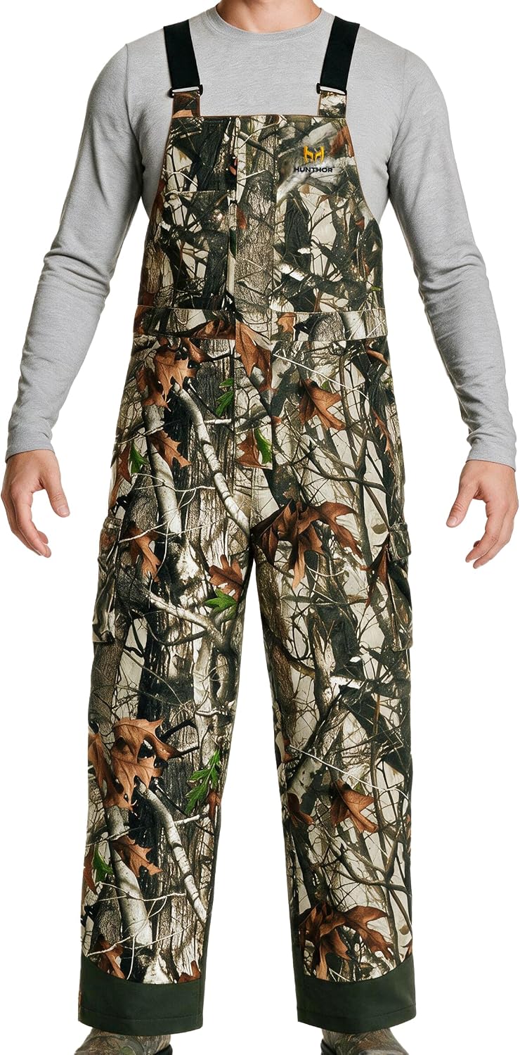 Hunthor Hunting Bibs for Men Insulated, Ultra Quiet Camo Hunting Overalls