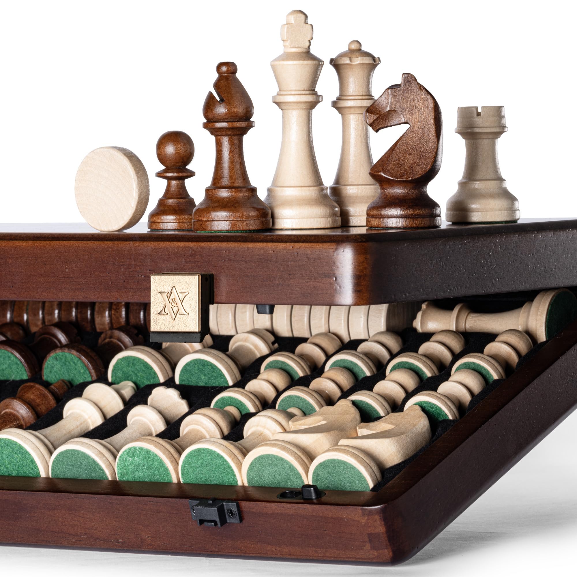 Amazon | A&A 15 inch Wooden Folding Chess & Checkers Set w/ 3 Inch