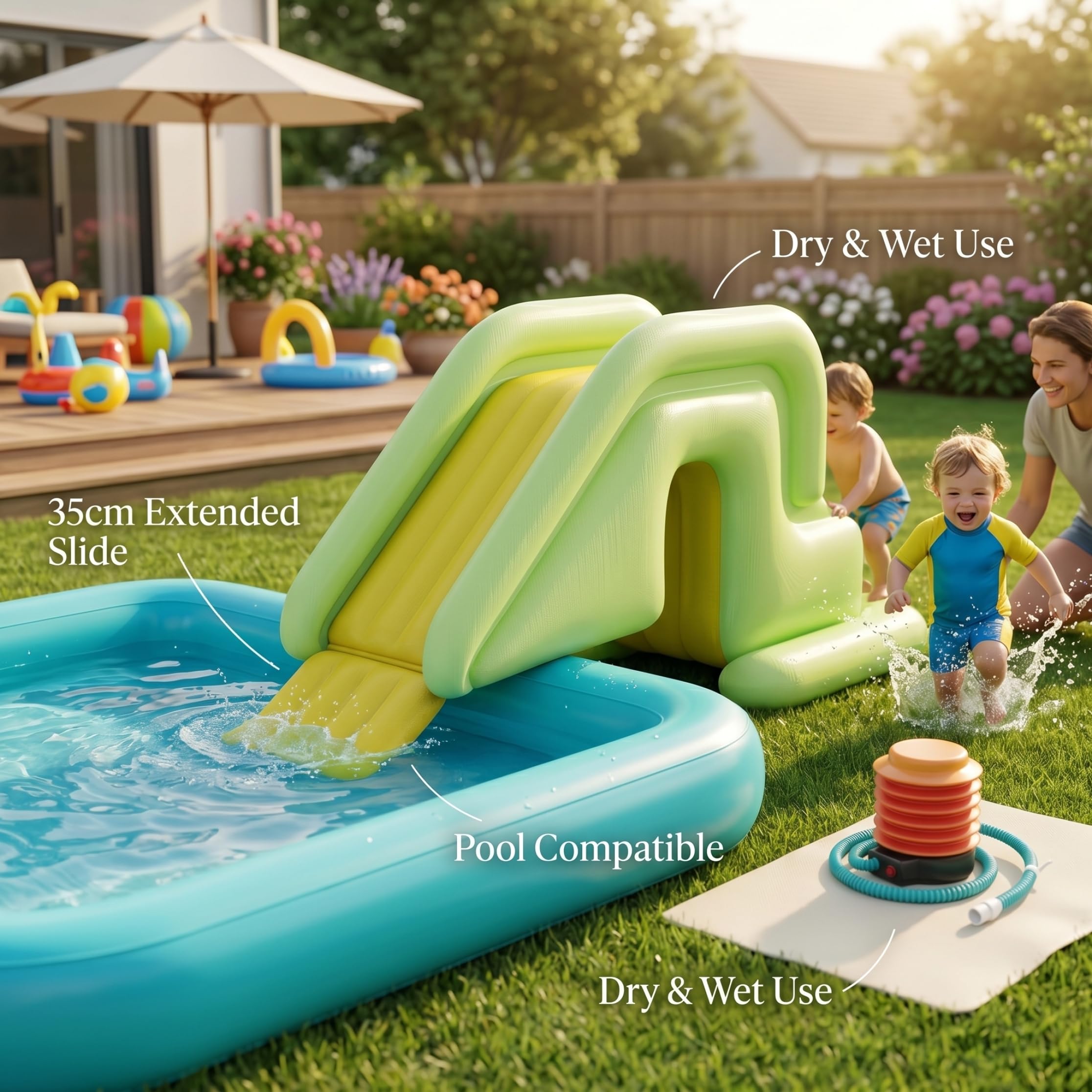 Scivolo Gonfiabile per Piscina da Giardino, Scivolo Gonfiabile per Piscina con Base Ampia Antiribaltamento, Acqua per Piscine Estive, Verde Chiaro, 200x85 cm