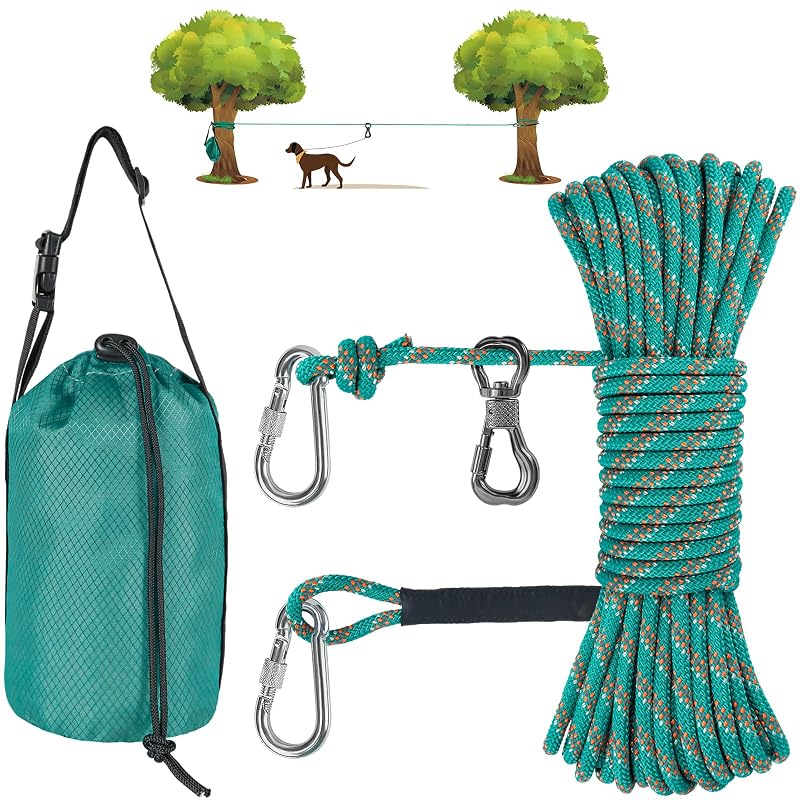 Guia aéreo para cães com corda refletiva XiaZ Teal, 30,48 m