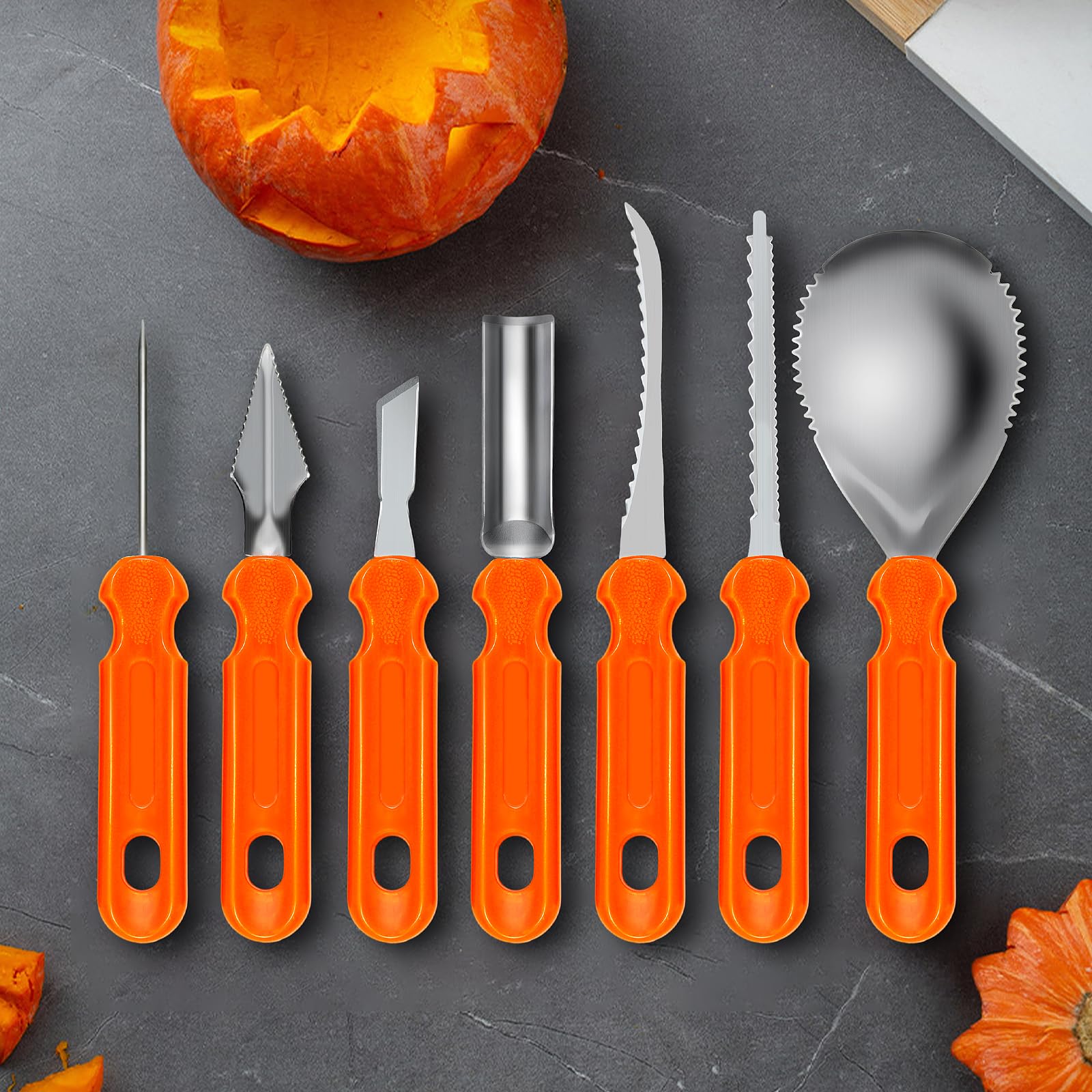 Kürbis Schnitzset Mit 7 Werkzeugen & 25 Vorlagen - Edelstahl Für Halloween