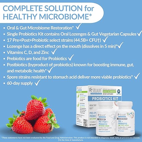 Vista 2 de StellaLife Probiotics Oral & Gut Prebiotics Post Probiotics Kit: 44.5B CFU, 11 Oral & 6 Gut Spore strains for Digestive & Dental Health, Bad Breath