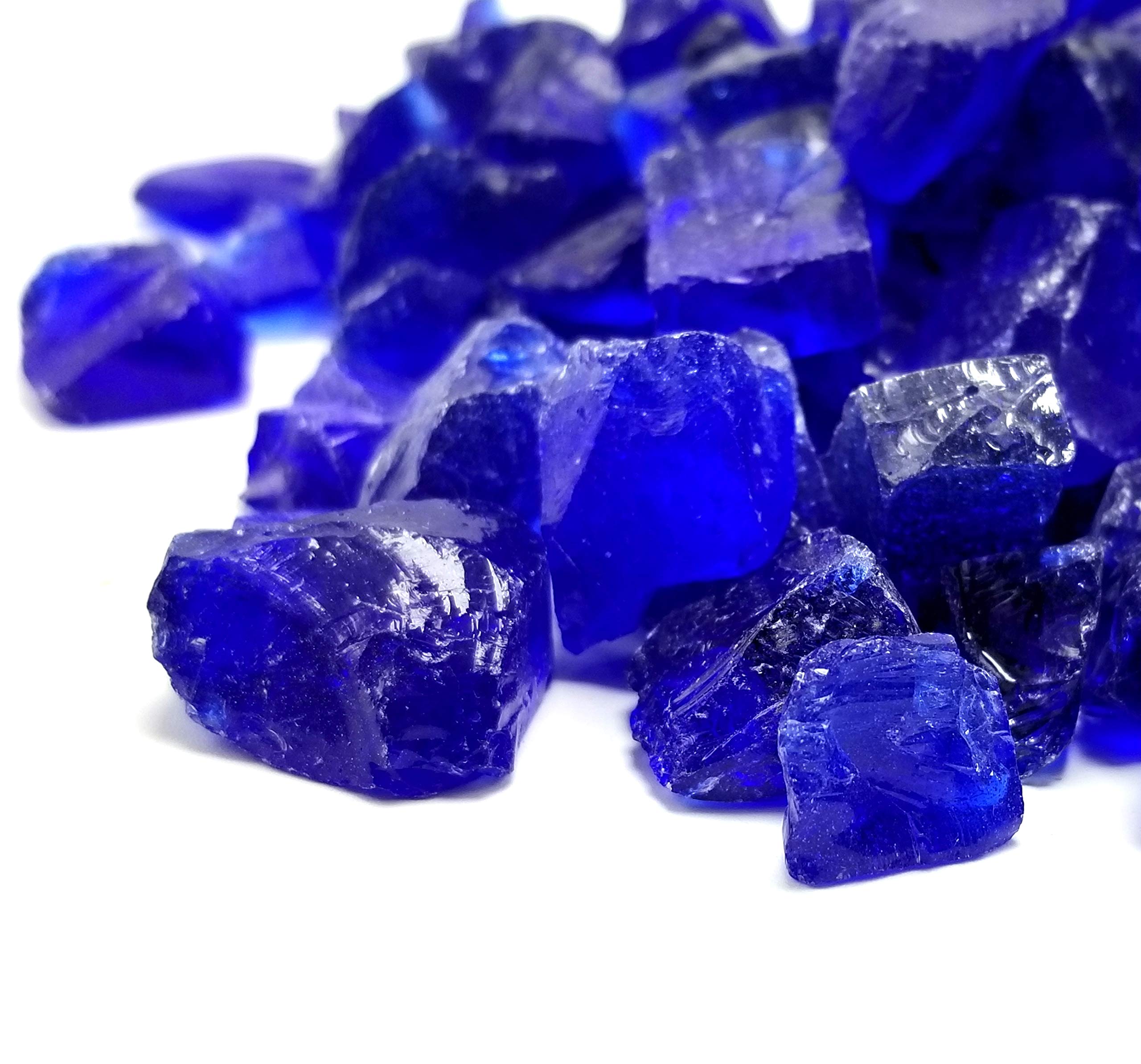 VIVID Heat Cobalt Blue Premium Outdoor Crushed Fire Glass Rock (5-Pound) Large 1/2, 3/4 & 1" inch Chunky Size - Glass use in Gas Fire Pit, Fireplace, Fire Table Etc.