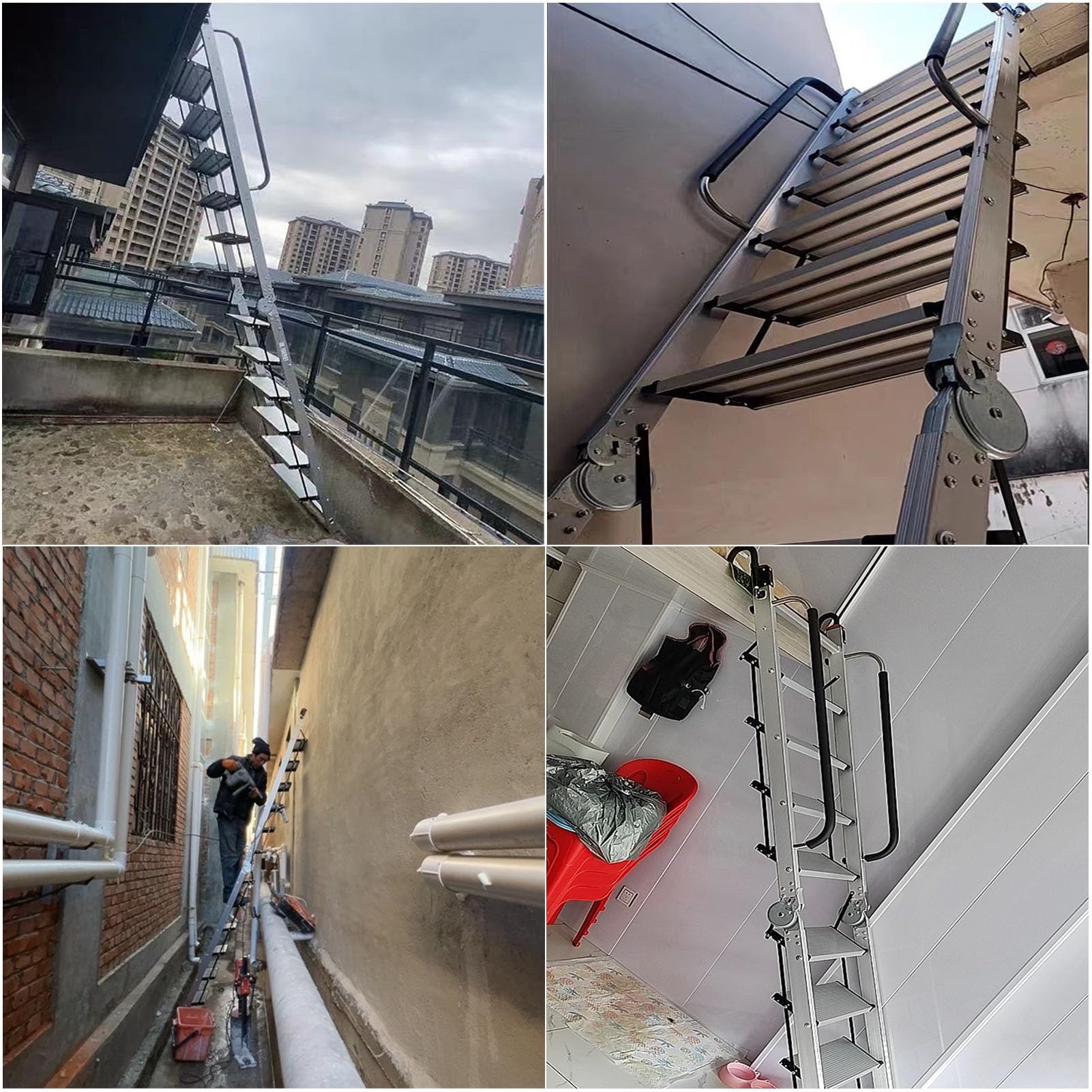 Escalera Escamoteable Escalera Plegable para Altillo de Techo de Alta Resistencia, Escaleras de Aluminio para Ático con Ganchos, Escaleras Plegables para Literas(10 Steps 2.4-2.7m (94.5-106.3"))