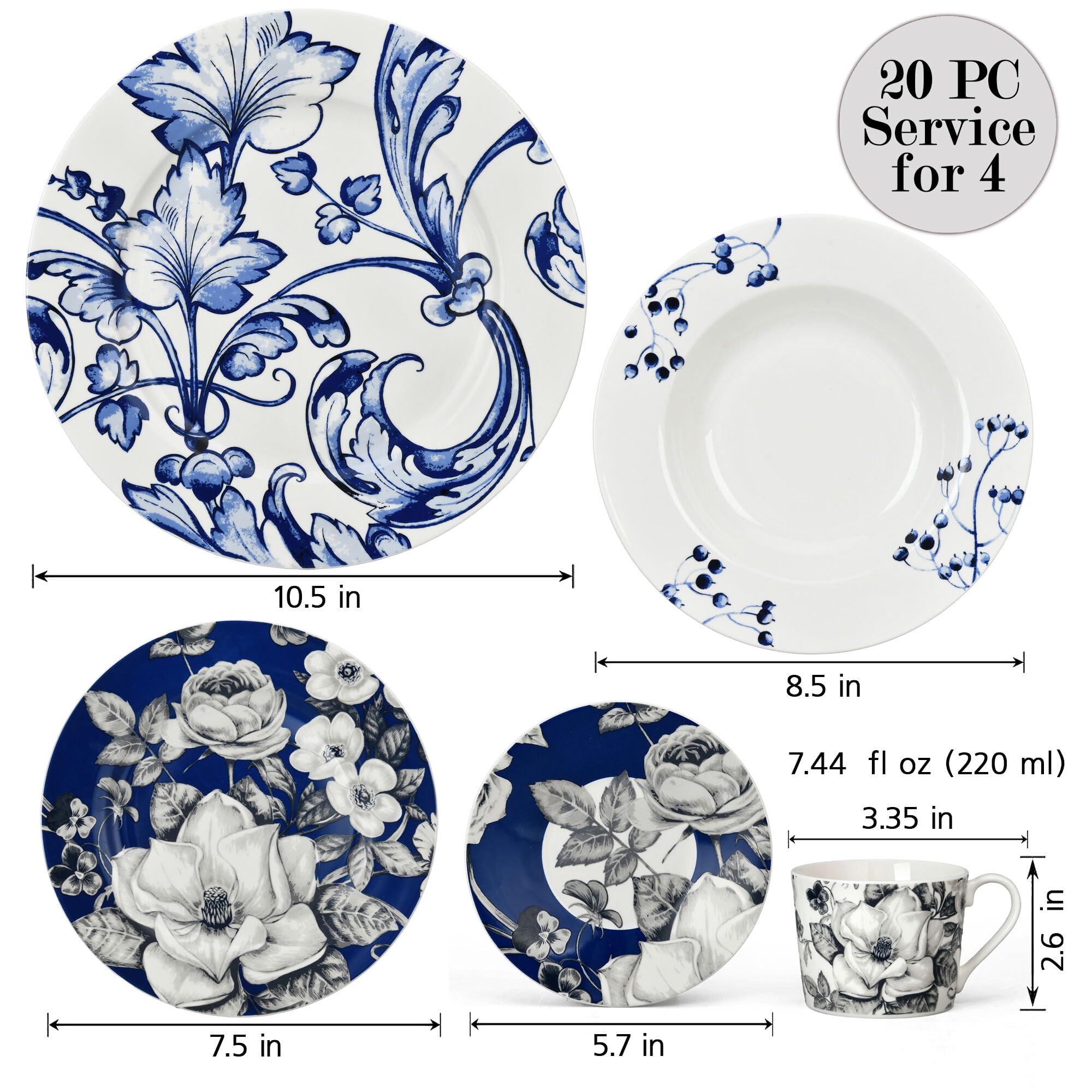 Amazon.co.jp: Bone China 食器セット 20個セット 4人用 ハンドメイド