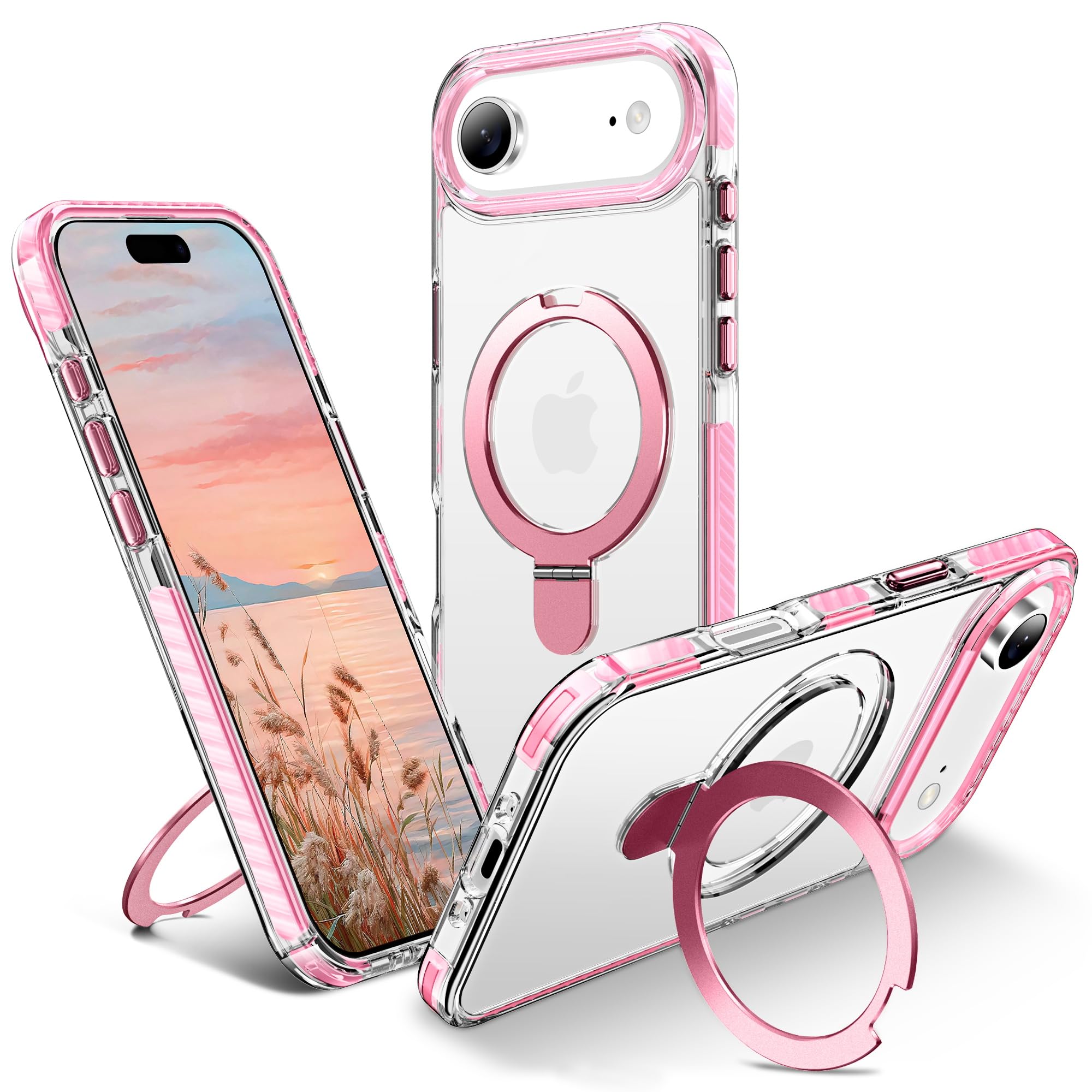 Coque magnétique transparente pour iPhone 17 Plus avec anneau de