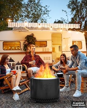 Smokeless Fire Pit Portable Safe Wood Burning Fire Pits for Outdoor Patio | Low Smoke 304 Stainless Steel Firepit for Backyard Camping with Removable Ash Pan,Stand,Travel Bag for 48 x 37 cm
