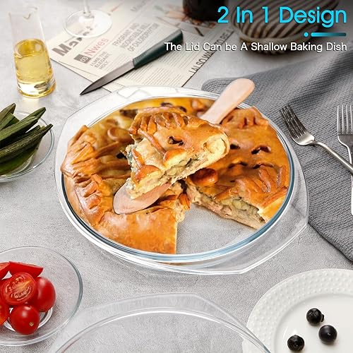 Miniatura 5 de NUTRIUPS Cacerola de vidrio redonda de 4L con tapa de vidrio, vidrio templado, cuencos grandes de vidrio para microondas con tapa de vidrio