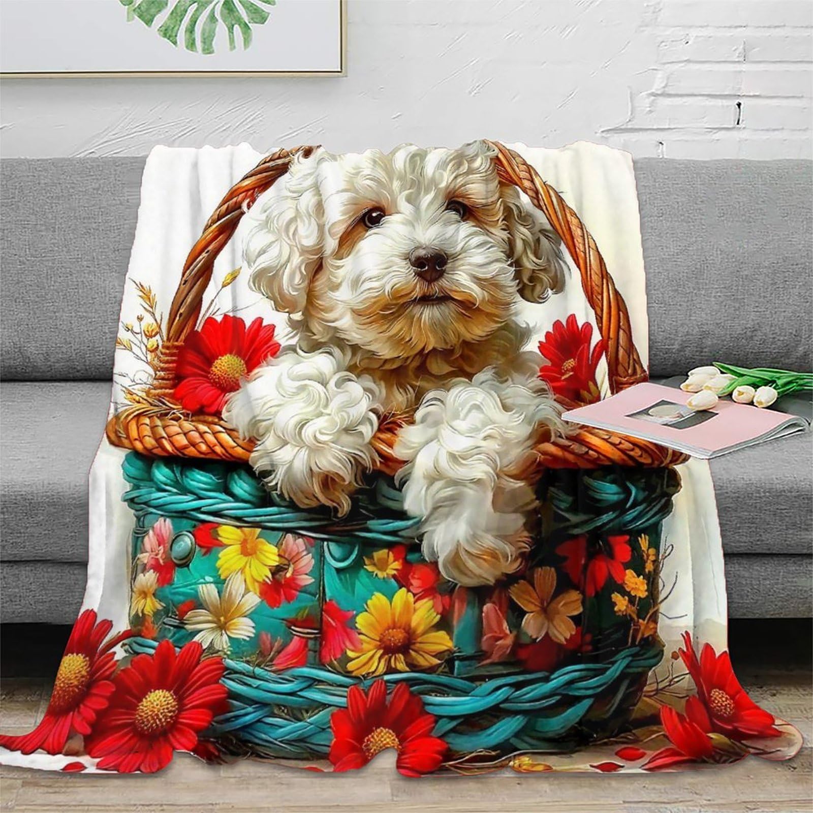 Plaid chien 3D couverture chaude microfibre pour canapé et lit de grande taille