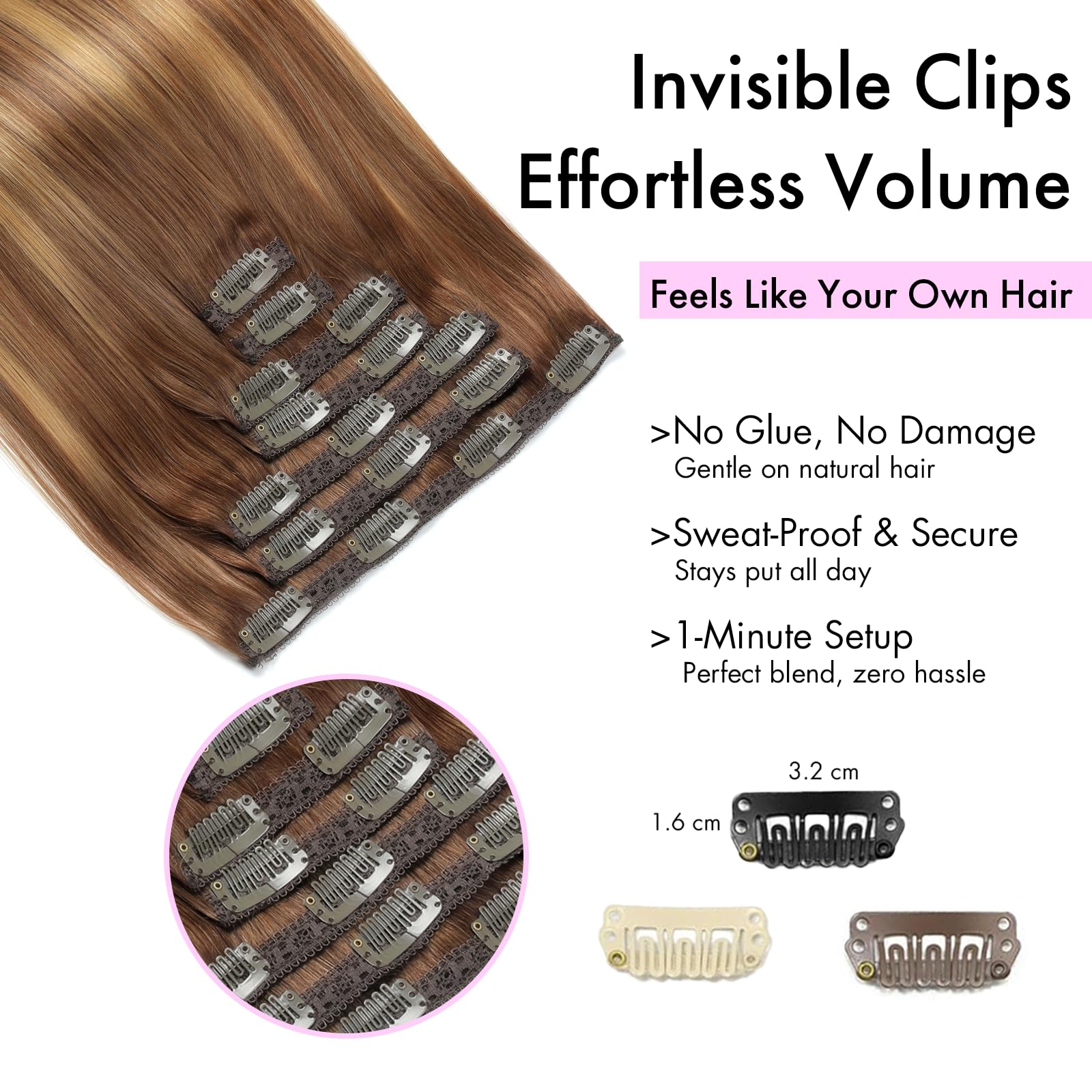 Extension Capelli Veri Clip 7pcs 80g 35cm (14Inch, 4/4/27#) Lisci Invisibili Remy Umani Human Hair