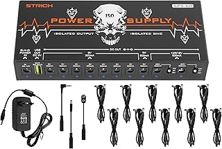 STRICH SPS-60 Netzteil für Gitarrenpedale, 10 vollständig unabhängige DC-Ausgänge, Netzteil für Pedalboard mit 9V/12V/18V (300mA/500mA), Hochleistungsversorgung für Gitarrenpedale, rückwirkungsfrei