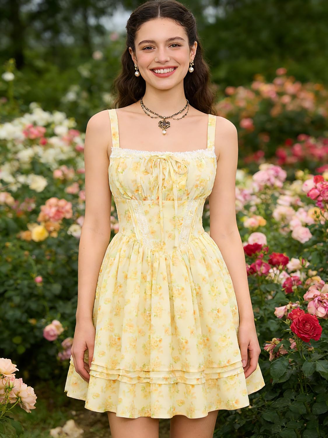 Scarlet Darkness Floral Corset Dress Summer Mini Dresses for Women Teens 2026 Graduation Sundress with Pocket