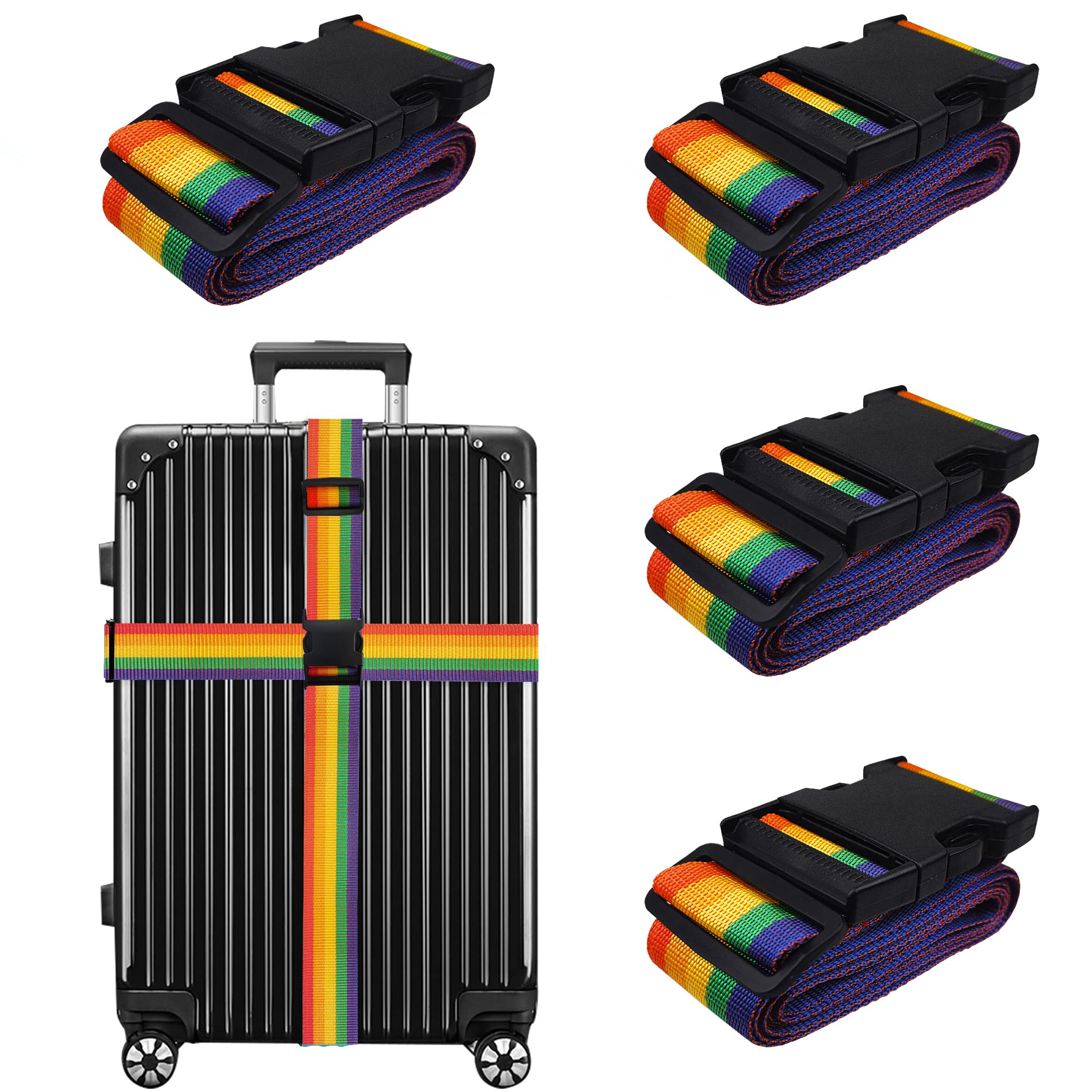 ChelmonLuggage Straps for Suitcases TSA Approved Travel Belt 4 Pack by Chelmon(Colorful Strips)