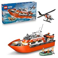 LEGO City Coast Guard Rescue Boat & Helicopter Toy - Emergency Vehicles Playset w/Model Floating Ship
