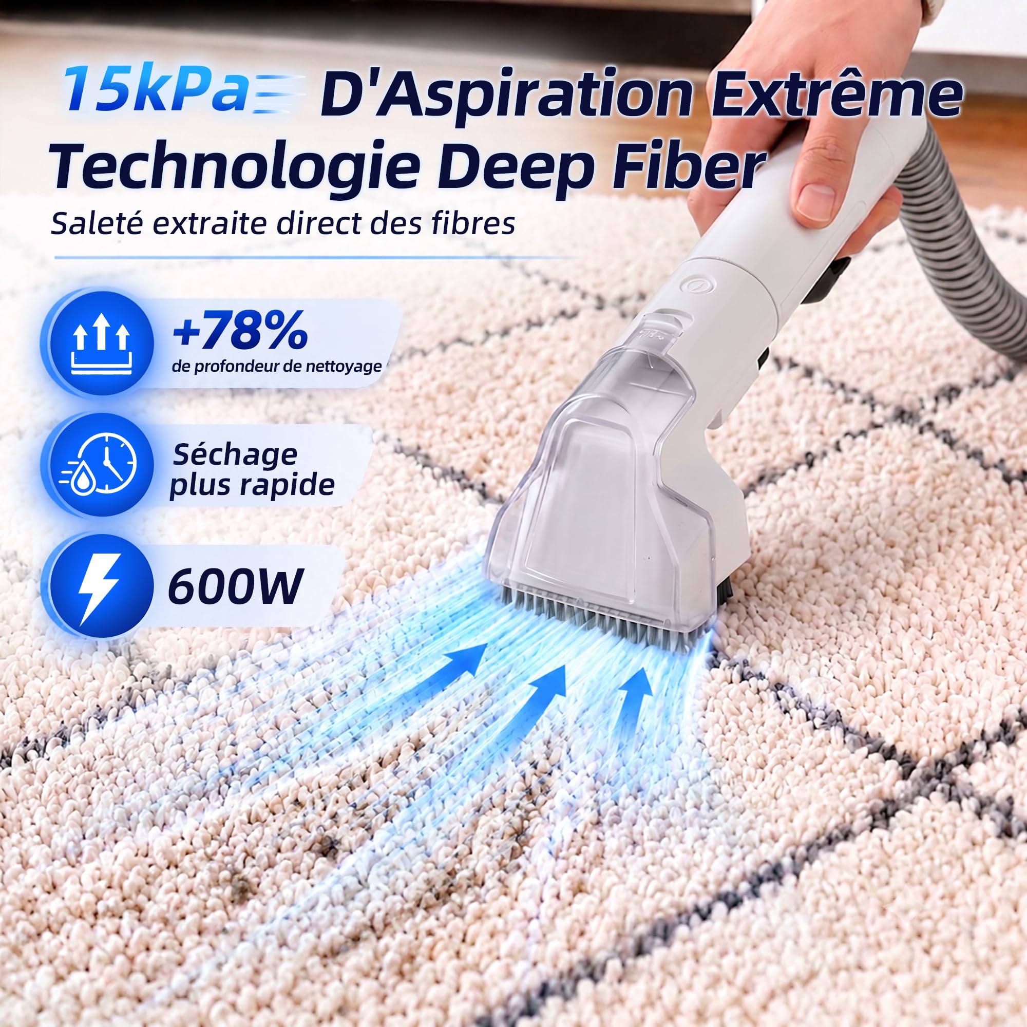 Shampouineuse 600w - 15kPa Nettoyeur Canapé Tissu - Avec Détergent
