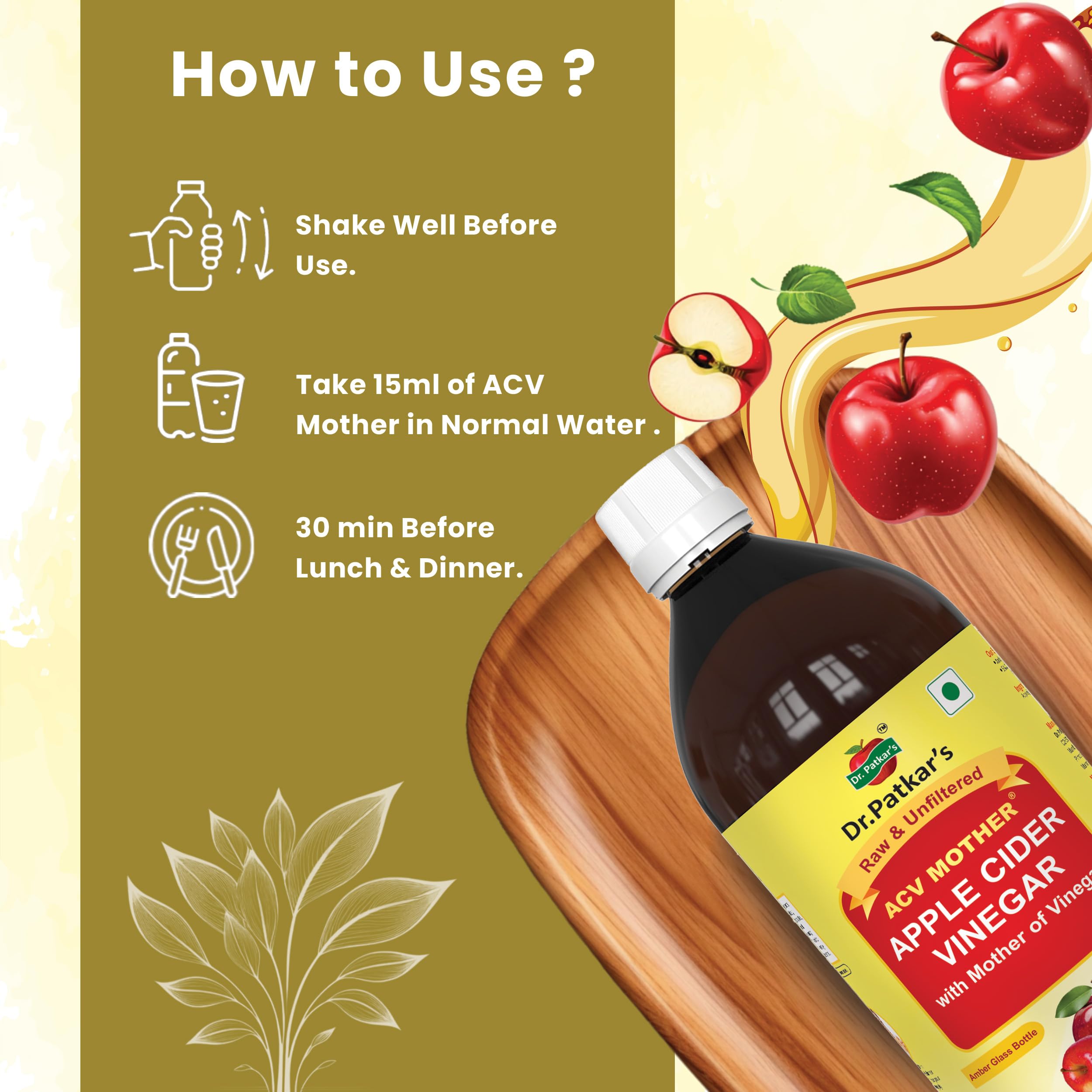 Dr. Patkar's Apple Cider Vinegar with Mother Vinegar | Unfiltered & Undiluted | Suitable for Weight Loss & Improved Immunity (With Mother) 500ml 4