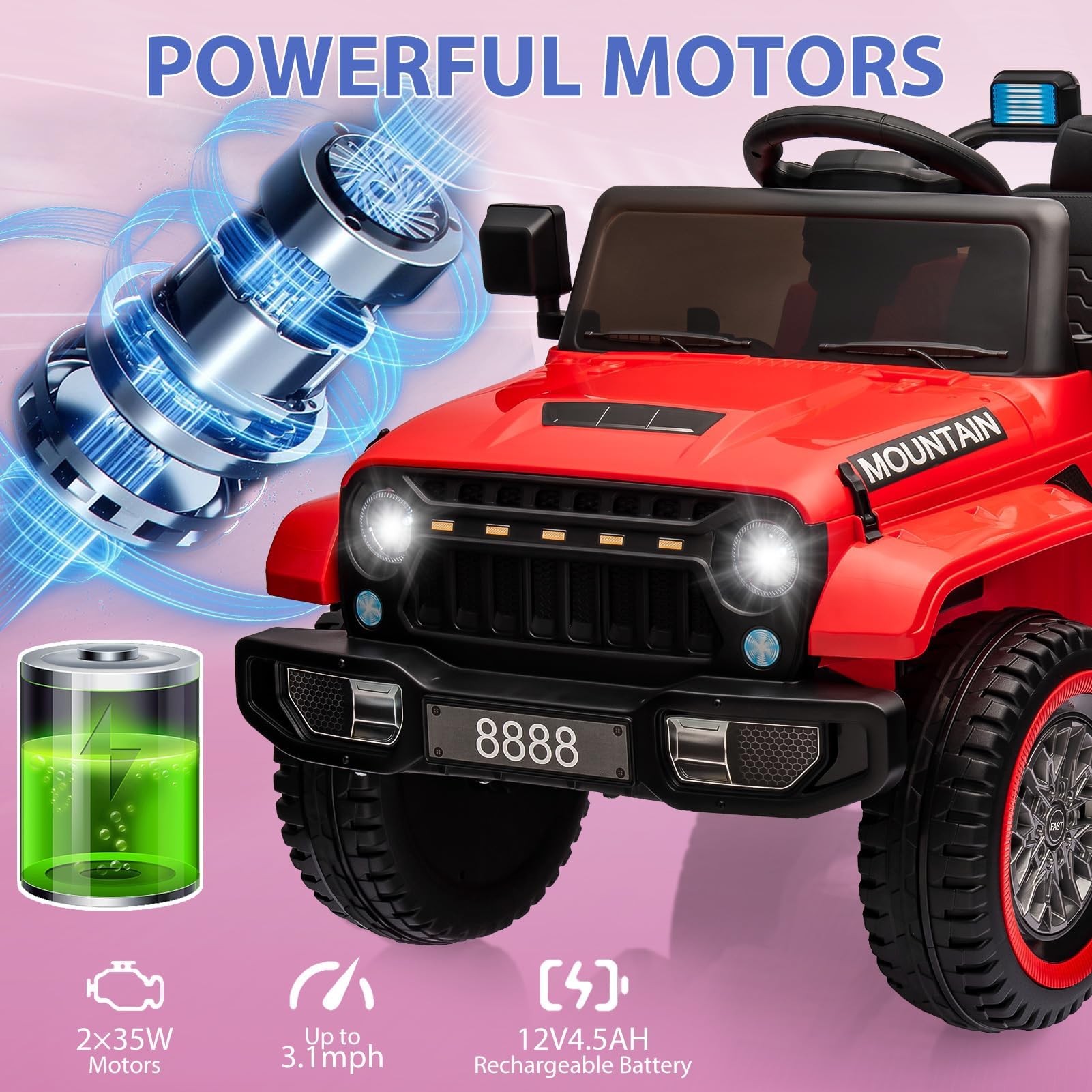 Veicolo Elettrico Per Bambini 12V Con Telecomando 2.4G, 2 Motori 35W, 3-6,5 Km/h, Musica Senza Fili, Fari Sospensioni, Cintura Di Sicurezza - Giocattolo Sicuro