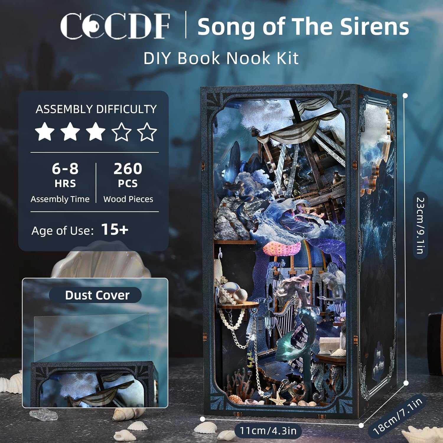 Book Nook Kit, DIY Miniature Dollhouse Kit Tiny House Mini Booknook Craft Bookshelf Decor, 3D Wooden Puzzles for Adults, Gifts for Book Lovers (Song of The Sirens)