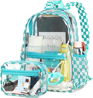 Clear Backpack for School Girls Large See Through Book Bags with Clear Fanny Pack Heavy Duty Transparent Plastic Backpacks for High School Sports Women Work Stadium