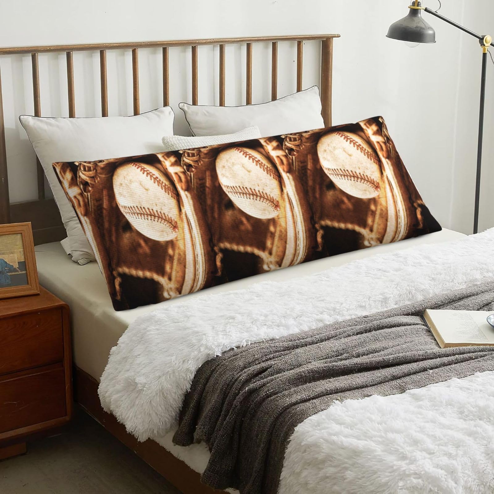 Baseball Ball Set, Body Pillow Cover with Zipper,Long Body Pillowcase 20 x 60 in