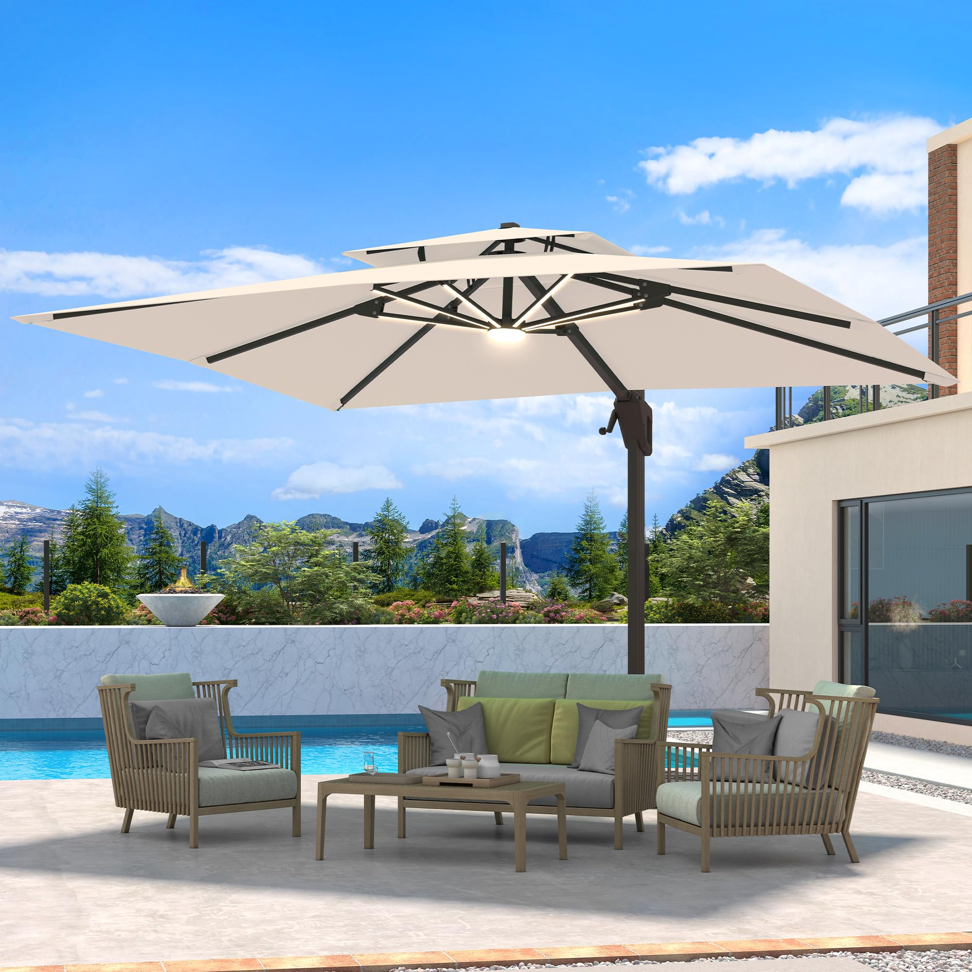 Amazon.com : 10 X 13 FT Cantilever Patio Umbrella with LED Lights Outdoor Heavy Duty Double Top Windproof Rectangle Offset Umbrellas with 360-degree Rotation for Pool Deck Backyard, Beige : Patio, Lawn & Garden Amazon.com : 10 X 13 FT Cantilever Patio Umbrella with LED Lights Outdoor Heavy Duty Double Top Windproof Rectangle Offset Umbrellas with 360-degree Rotation for Pool Deck Backyard, Beige : Patio, Lawn & Garden