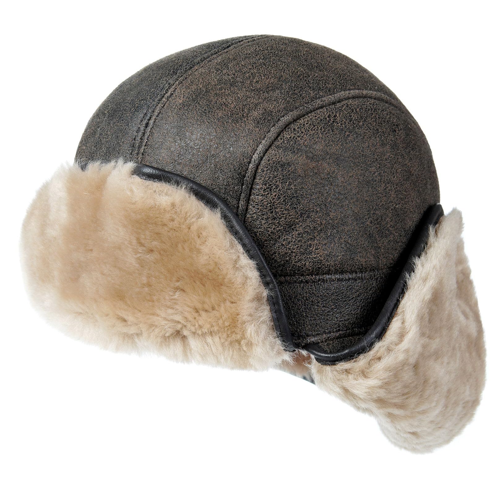 Harssidanzar Fliegerhüte Aviatormütze Trapper Hut Lammfell Shearling Leder Pelz Wintermütze