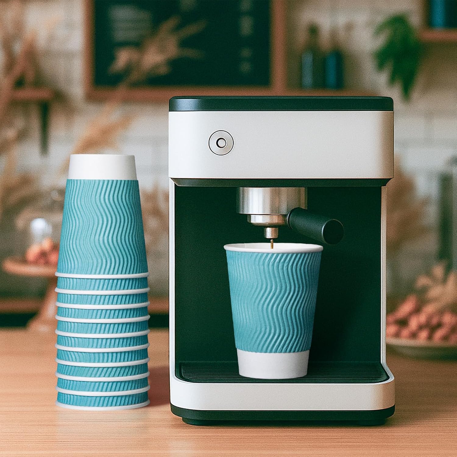 MATICAN Paper Coffee Cups, 100-Pack 12-oz Insulated Corrugated Disposable Paper Cups, Ripple Wall Cups for Hot Beverage or Cold Drinks, Turquoise (No Lids) - Image 2
