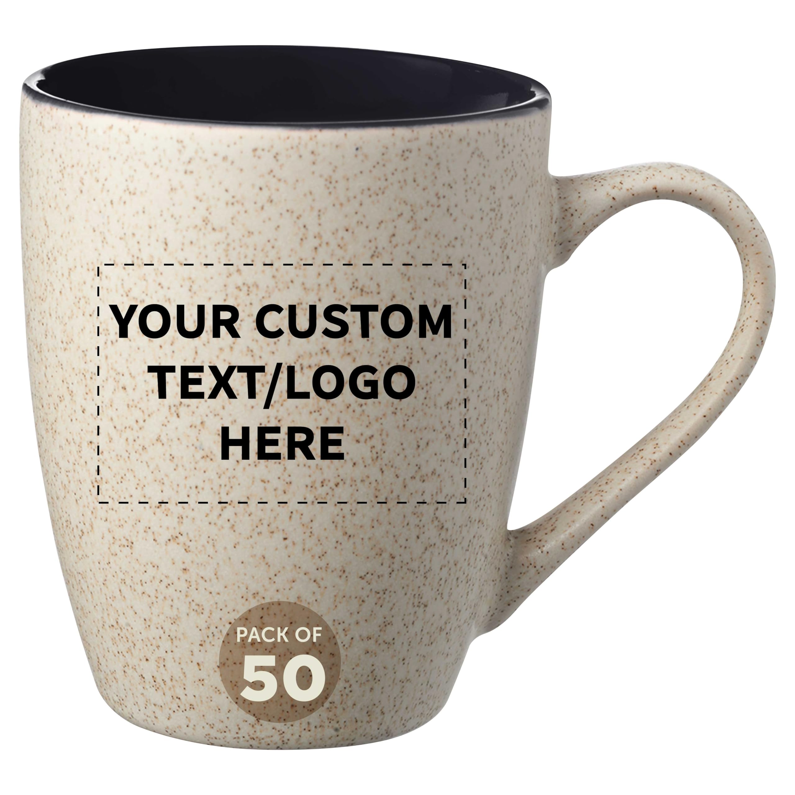 DISCOUNT PROMOS Custom Sesame Speckled Two Tone Coffee Mugs 10 oz Set of 50 Personalized Bulk Pack -