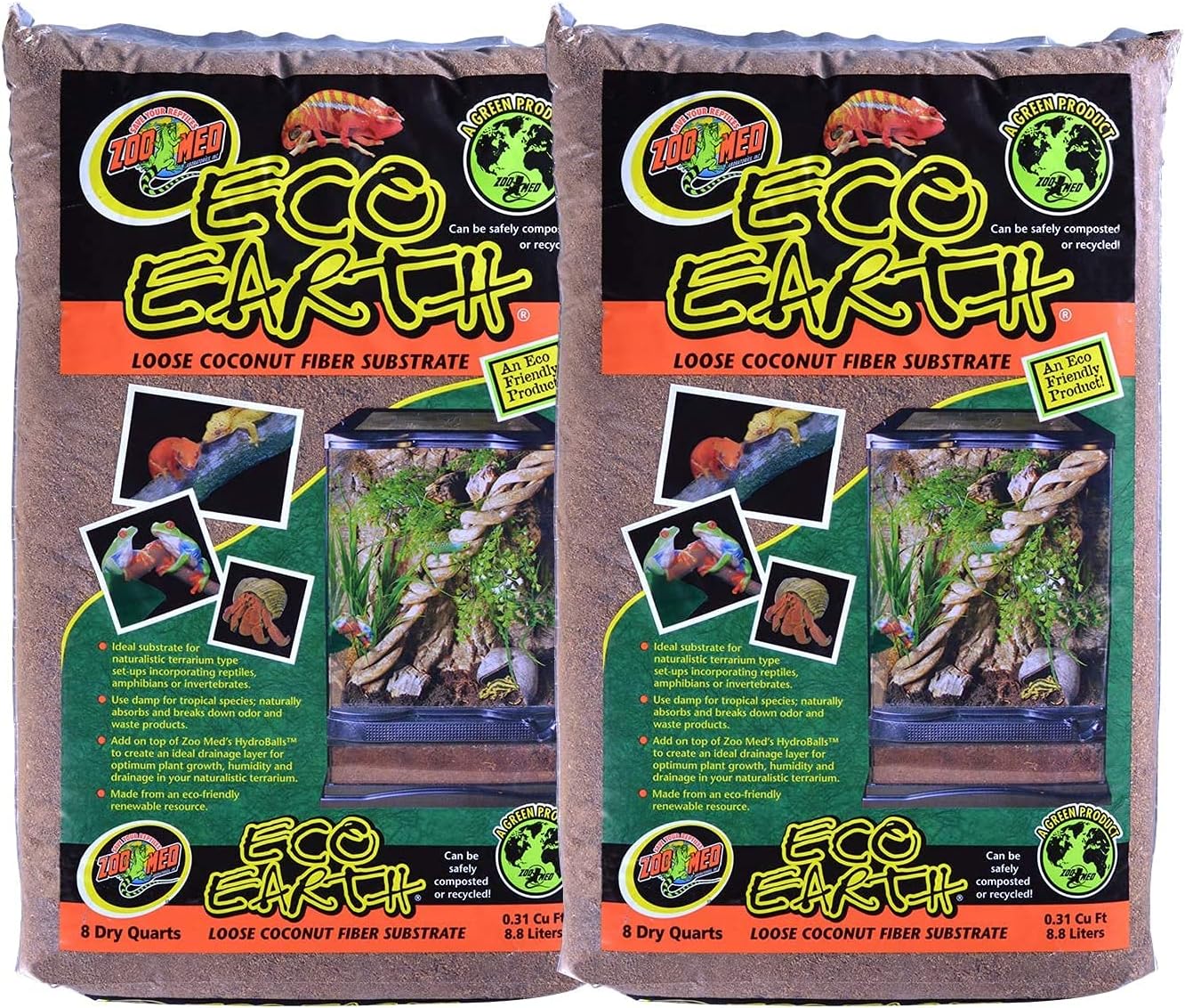DBDPet ‘s Bundle 2 Pack Zoomed Eco Earth Loose Coconut Fiber Reptile Substrate 8 quarts | by Zoomed & Includes Attached Pro-Tip Guide