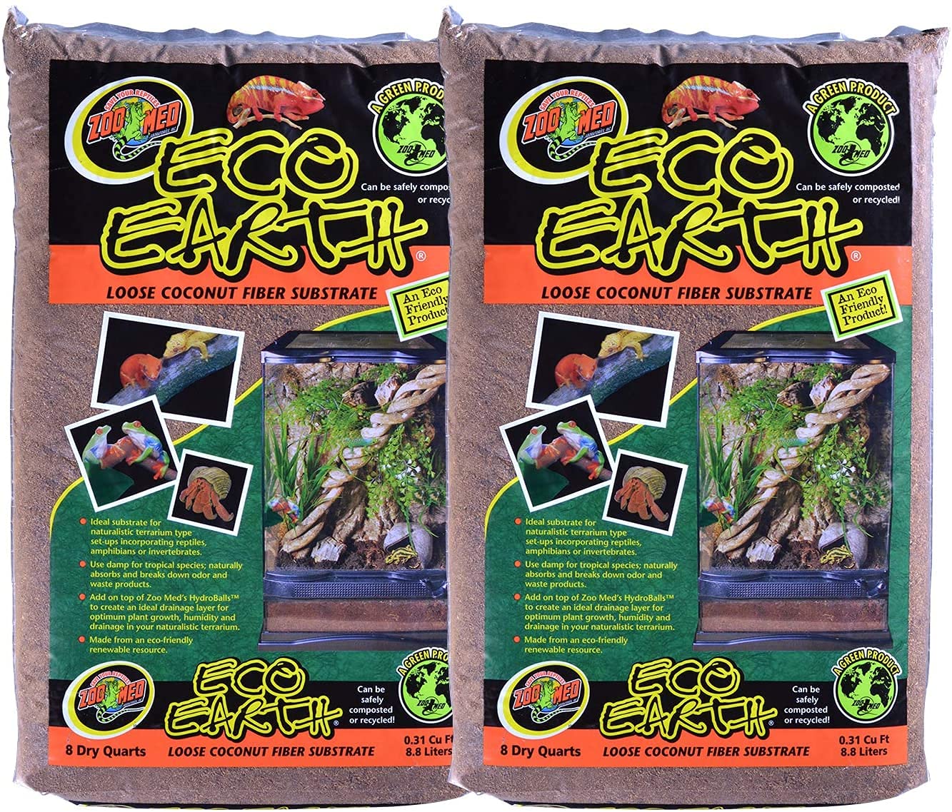 DBDPet 's Bundle 2 Pack Zoomed Eco Earth Loose Coconut Fiber Reptile Substrate 8 quarts | by Zoomed & Includes Attached Pro-Tip Guide