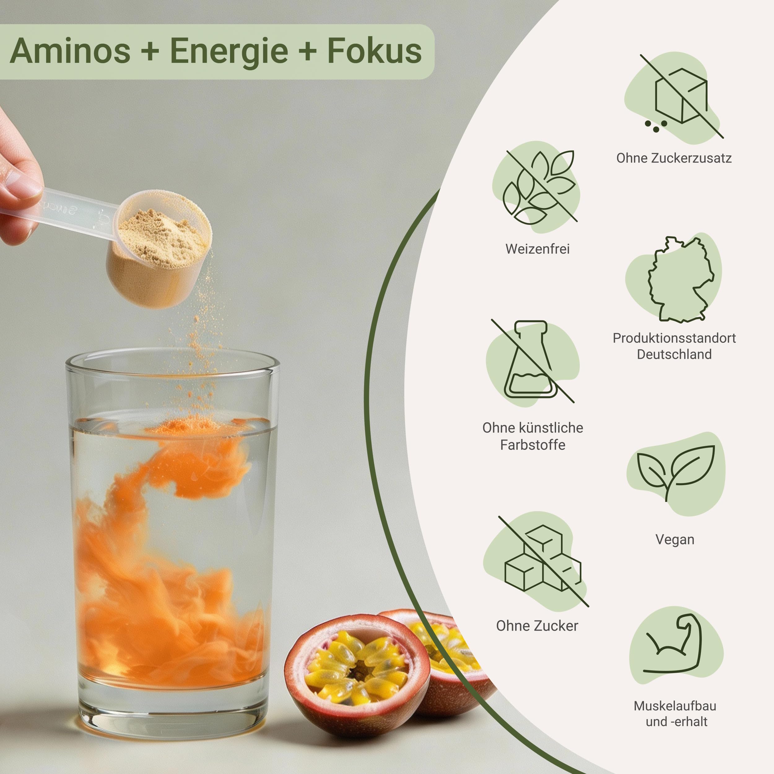 for you amino energy Maracuja - Pre-Workout-Booster - 350g Aminosäuren Pulver mit Citrullin Malat, Dextrin, L-Tyrosin, Taurin, Koffein aus Mate-Tee Extrakt - für mehr Energie Konzentration