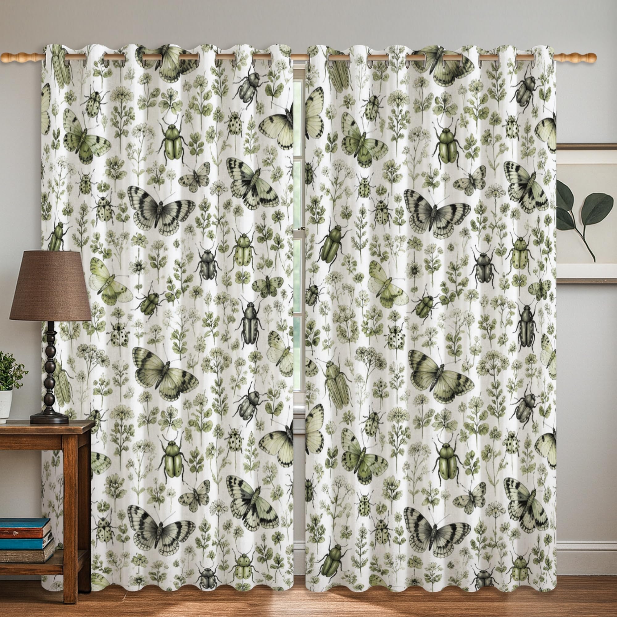 Rideaux occultants salon et chambre motif papillon vert printemps