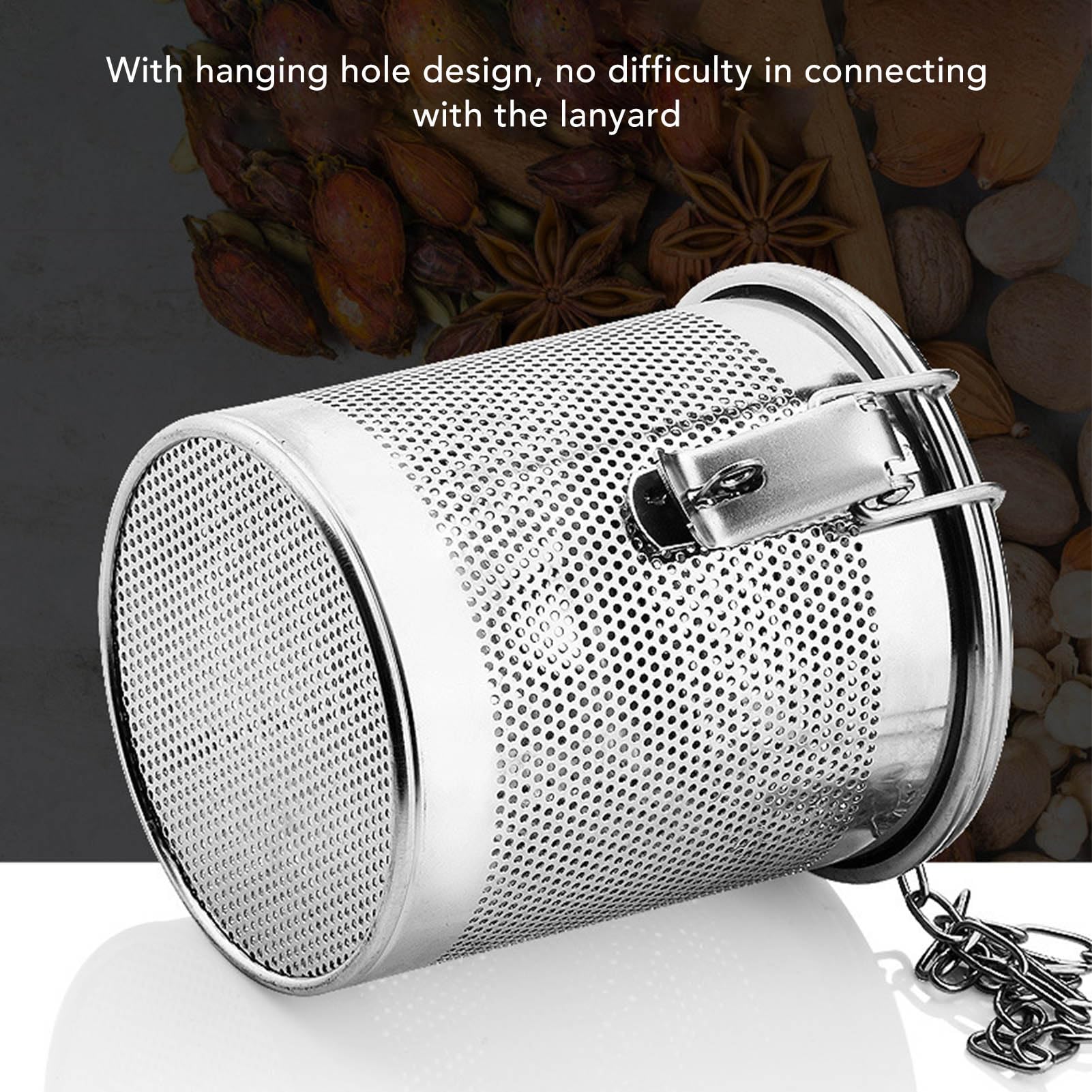 Tissting Filtro de Té 4.3L Acero Inoxidable con Cadena Colgante - Infusor de Té y Especias para Cocina, 17x17.5 cm, Diseño a Presión y Superficie Pulida, Ideal para Uso Doméstico y Restaurantes