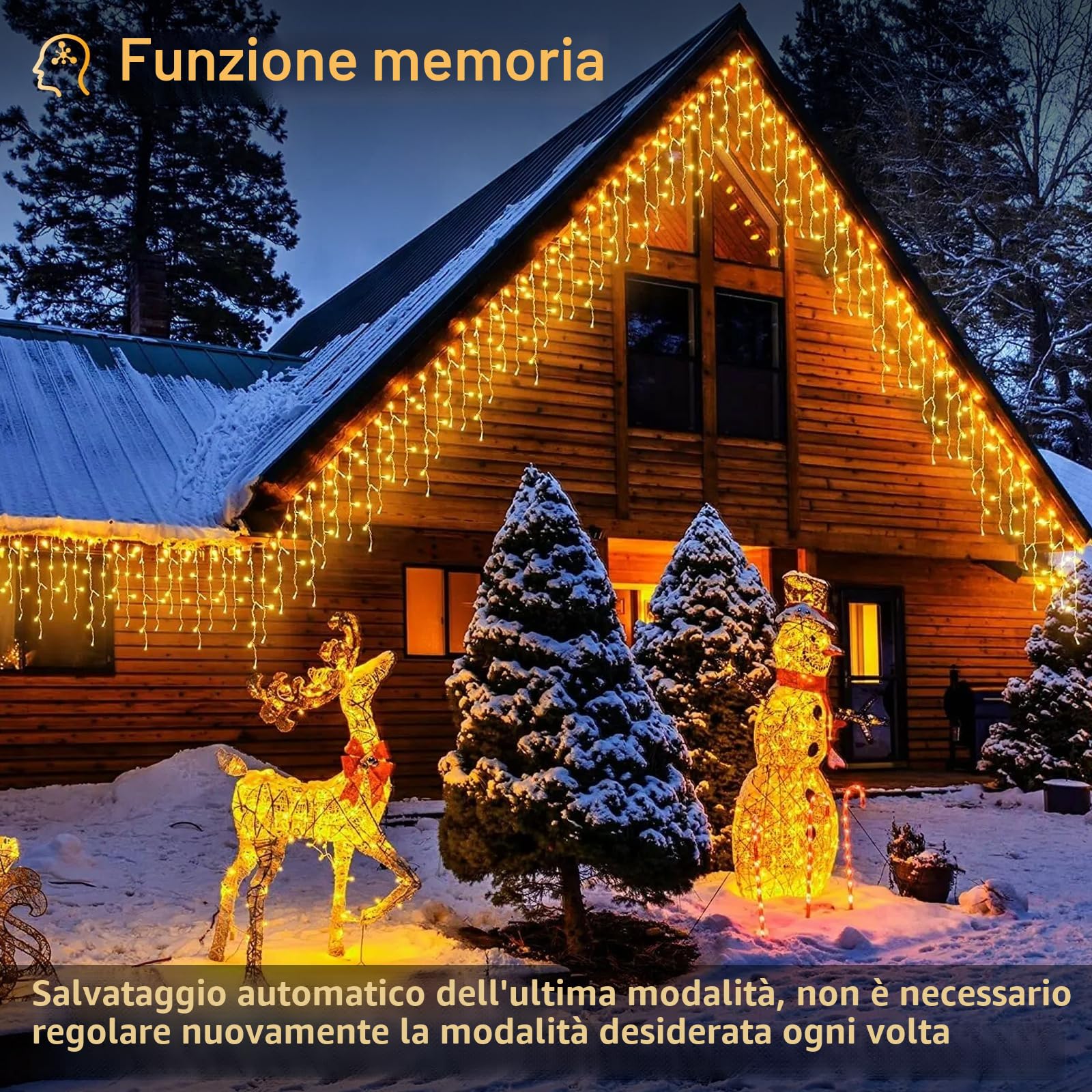 AGOTD - Catena luminosa effetto ghiaccio per esterni elettrica, tenda luminosa 400 LED, illuminazione natalizia per esterni, con timer, 8 modalità, funzione memoria per Natale, camera da letto, feste