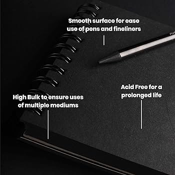 Scholar A5 Carbon Black Paper Sketch Book 170 GSM Thick, 40 Sheets