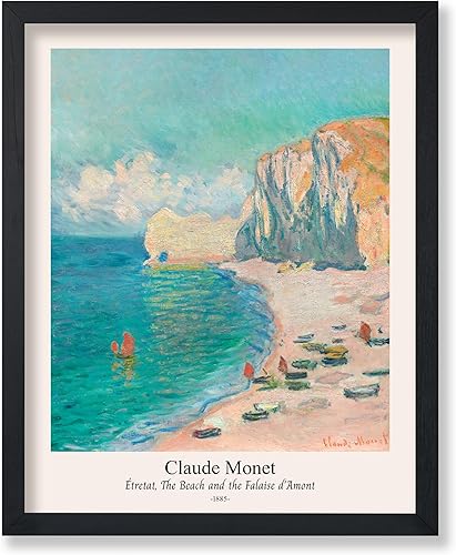 Poster Master Póster vintage de Claude Monet, impresión retro de la playa y la falaise d'Amont, arte impresionista, arte étretat, arte de pintura