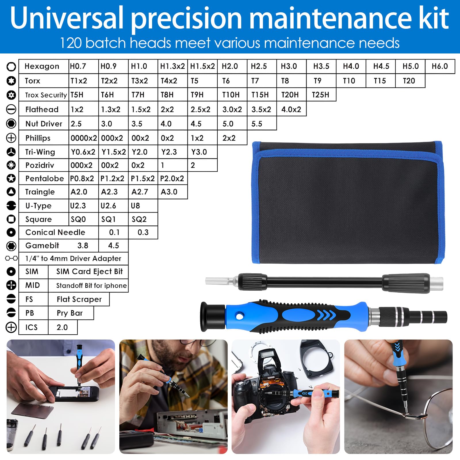 Set di cacciaviti di precisione manuali da 142 pezzi Cacciavite ergonomico per riparazione elettronica con 120 punte per la riparazione del telefono del computer tablet