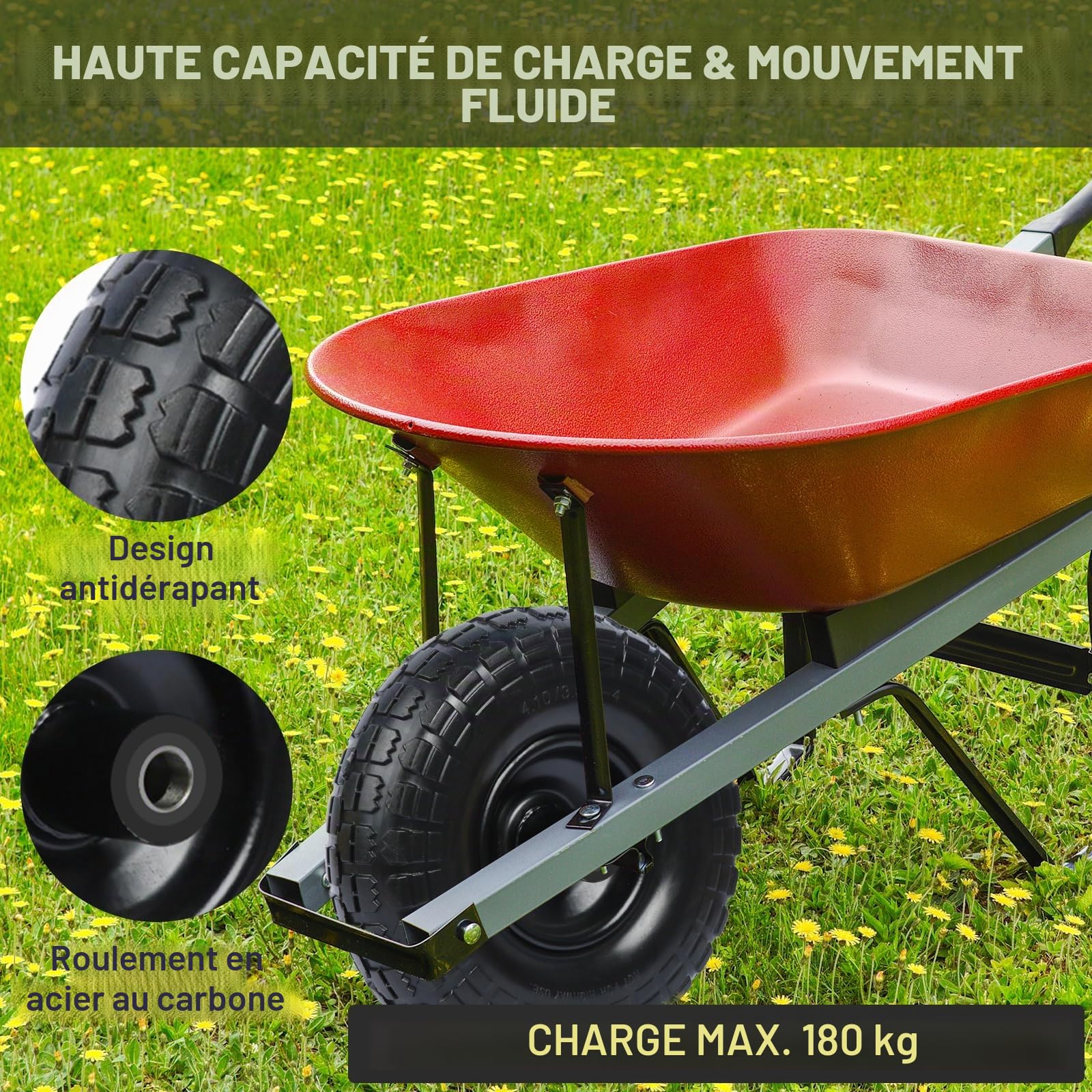Roue Increvable 4.10/3.50-4 (x2) Alésage pour Axe 16mm - 250 x 90 mm – Capacité de Charge max. 180kg – Pour Diables, Brouettes, Chariots