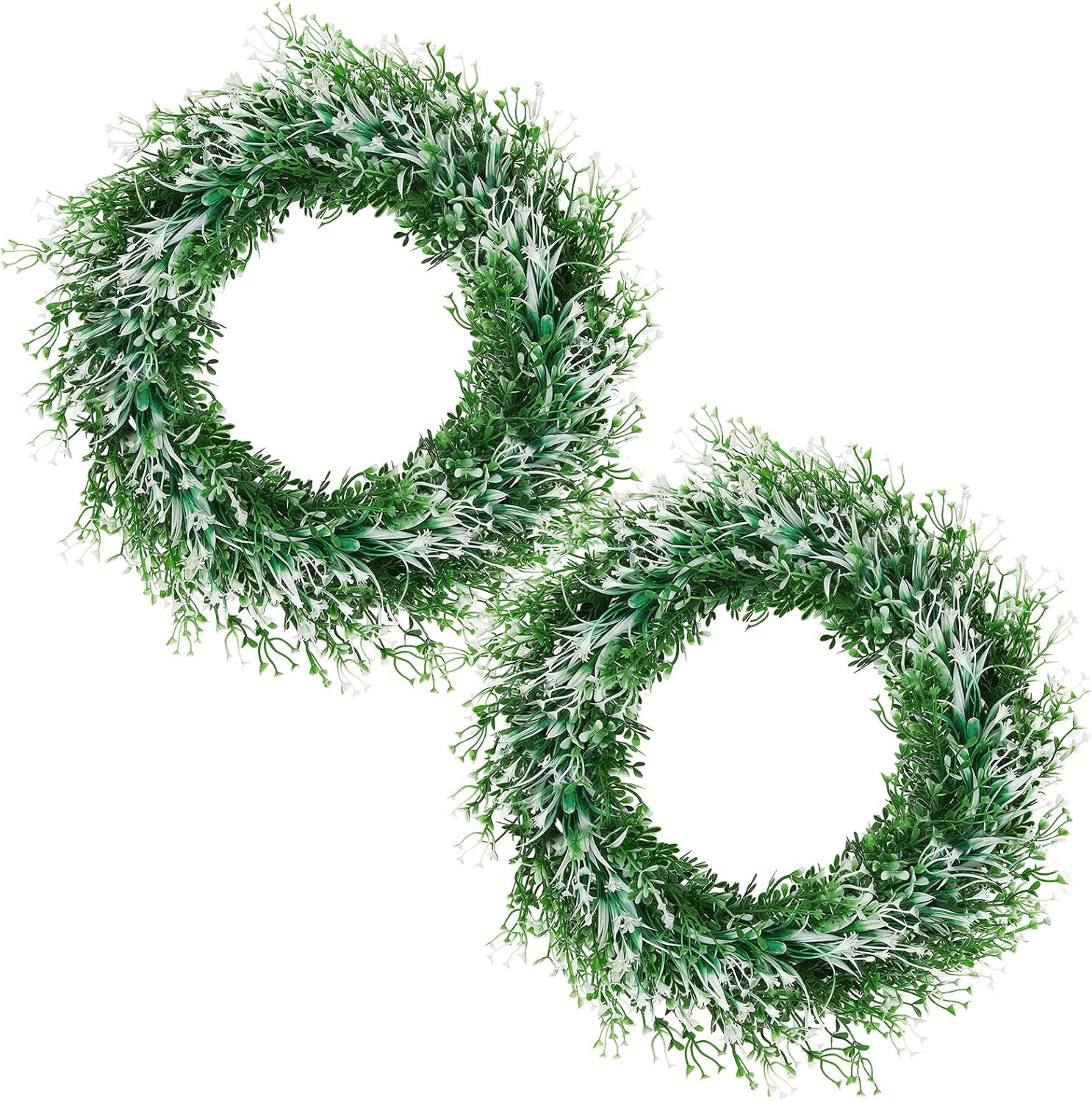 Homodeco 2pcs 18" Artificial Green Wreaths Farmhouse Daffodils Flowers