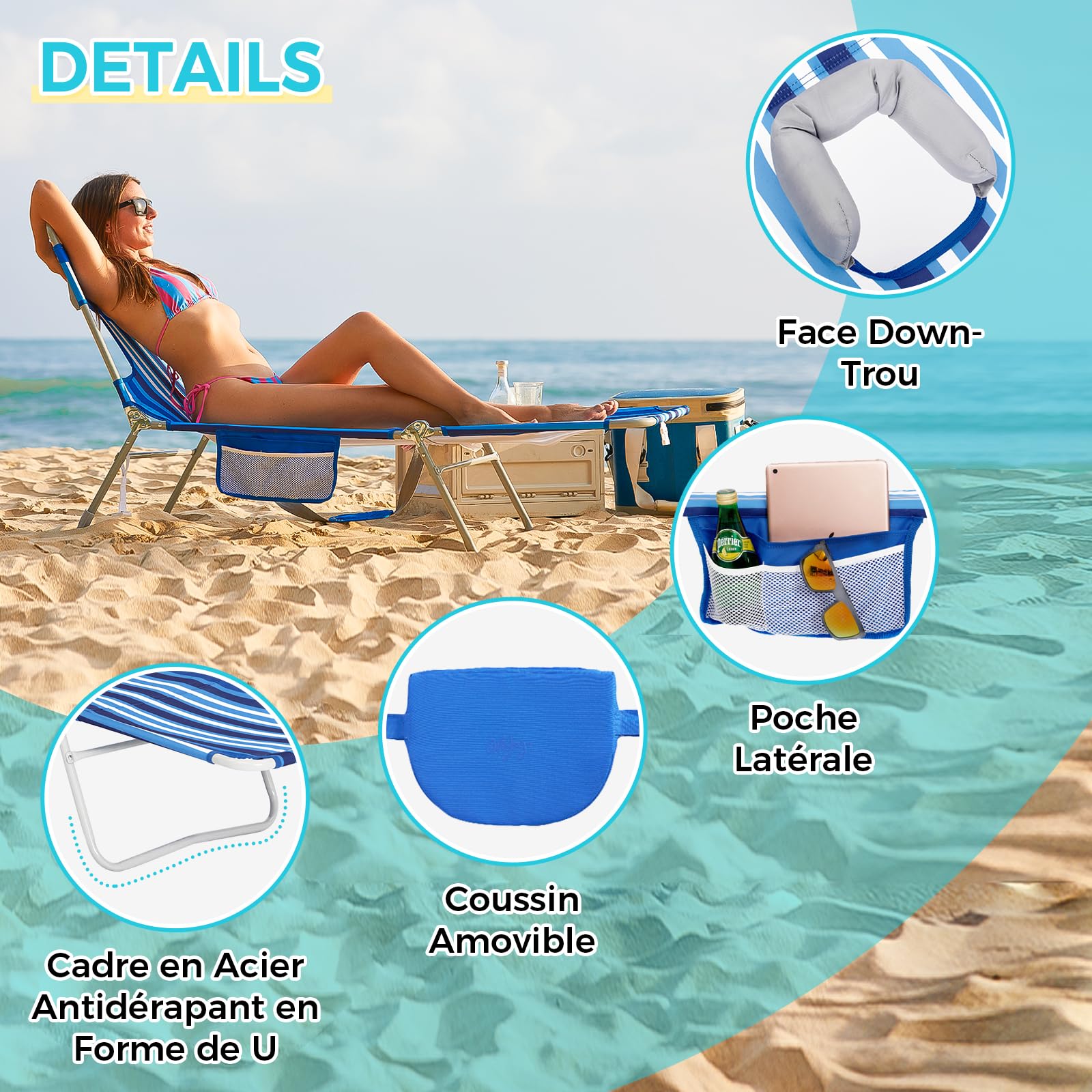Chaises de plage pliantes multi-positions avec coussin Aktive Beach