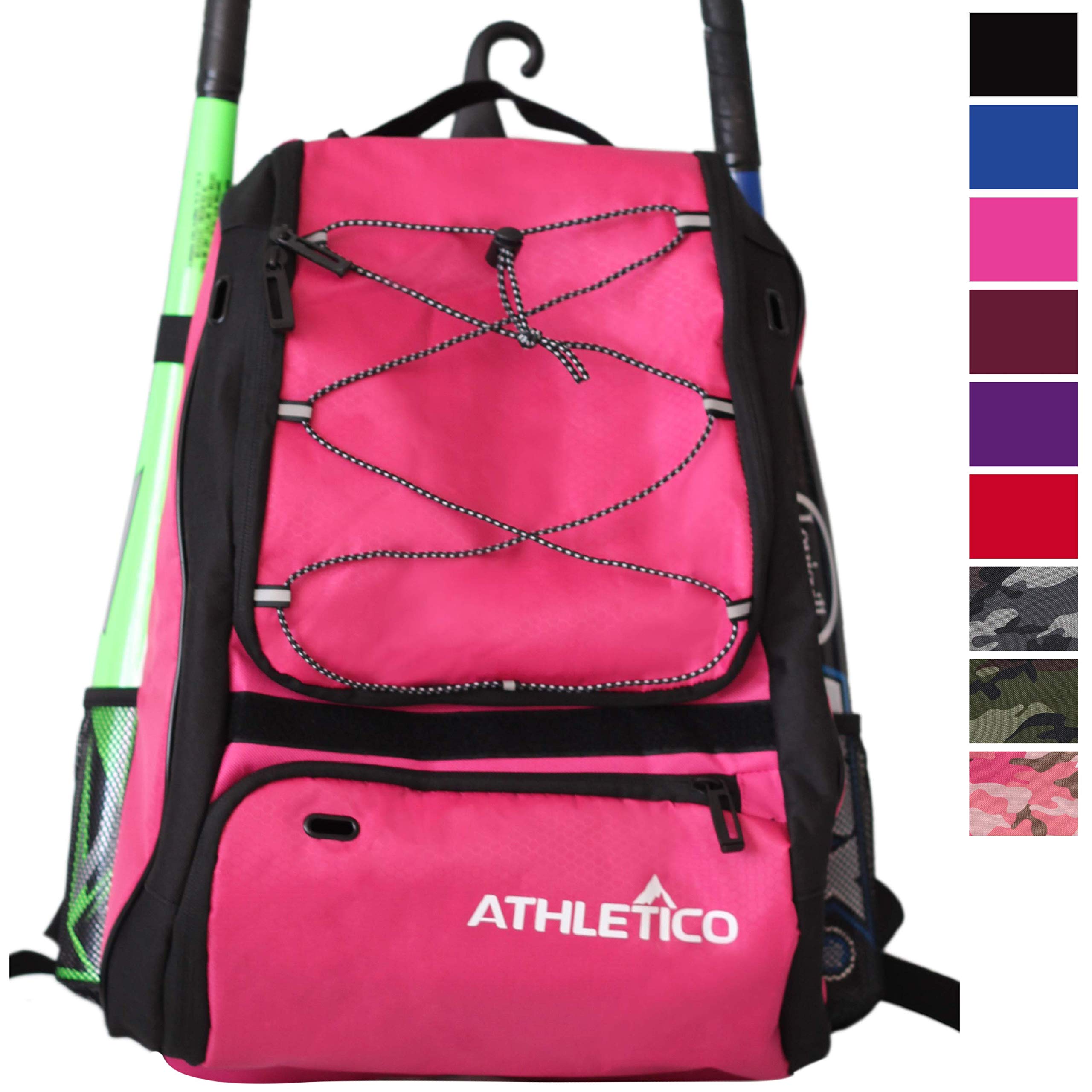 Athletico Baseball Bat Bag - Backpack for Baseball, T-Ball & Softball Equipment & Gear for Youth and Adults | Holds Bat, Helmet, Glove, & Shoes |Shoe Compartment & Fence Hook