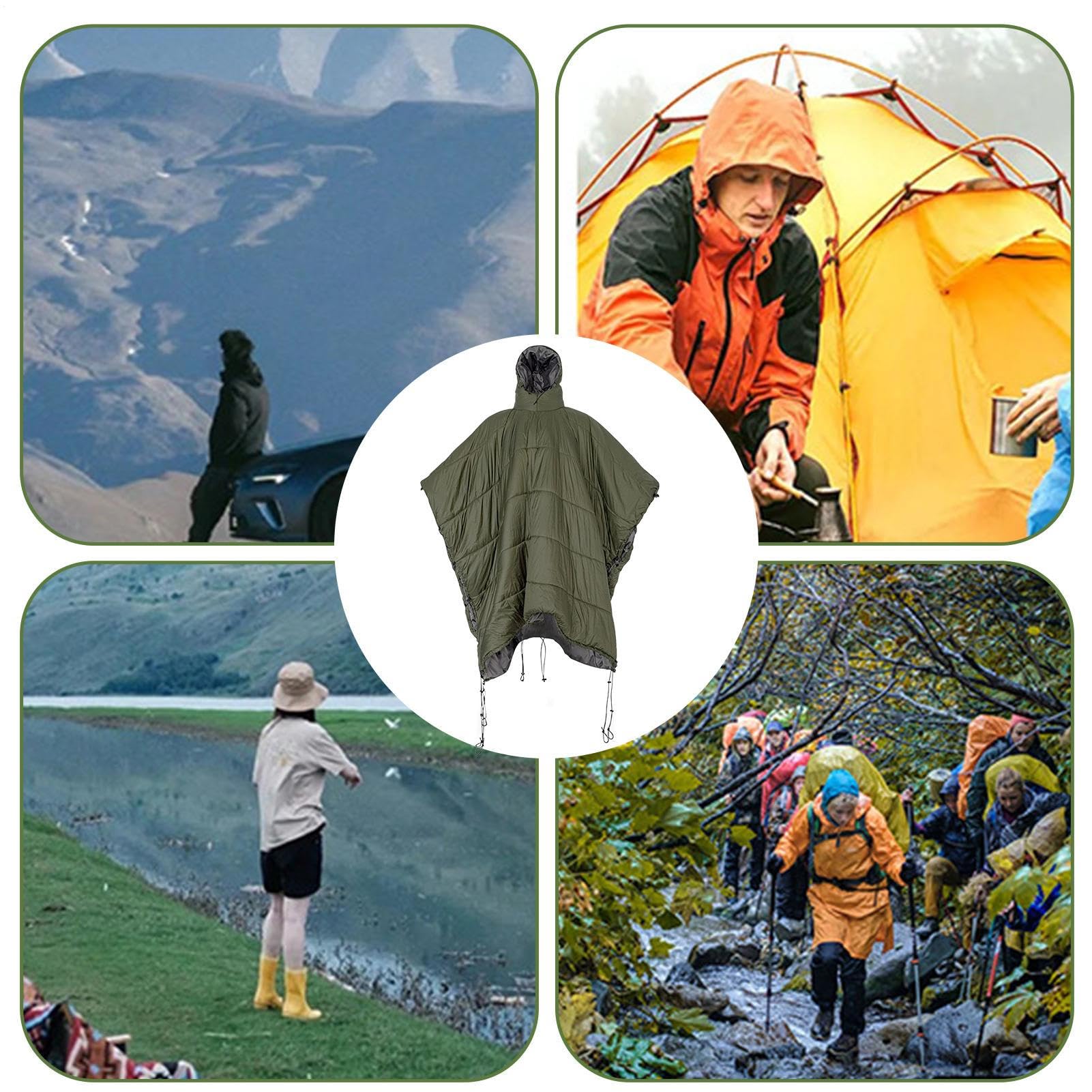 Poncho multiuso per esterni, per campeggio, sacco a pelo, amache con | cappuccio, coperta indossabile per tutte le stagioni, borsa per amaca, sotto trapunte poncho, coperta isolante leggera
