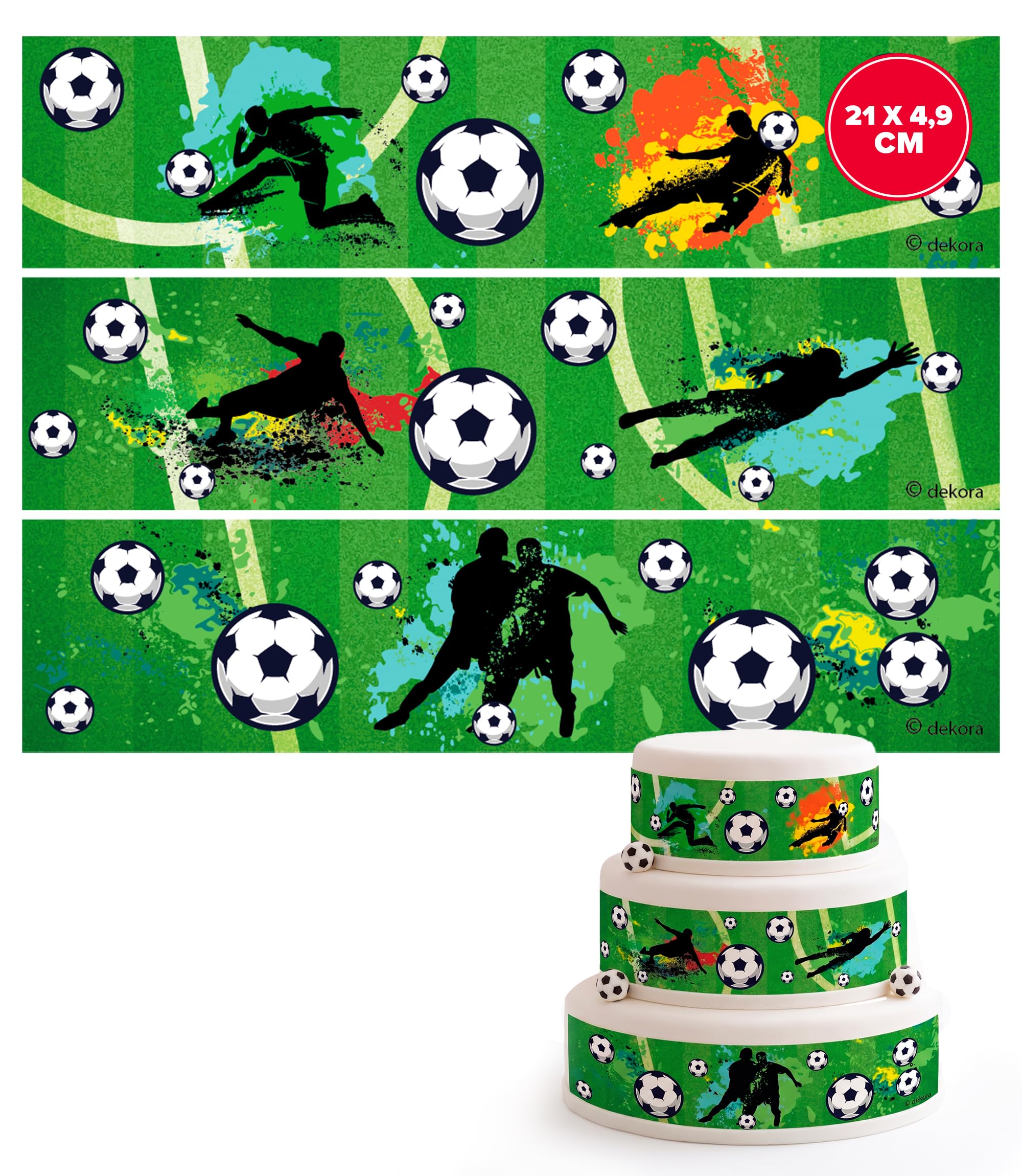 dekora Edible Football Sheets 3 Wafer Ribbons 21 x 4.8 cm Football Birthday Decoration for Kids Cakes Gluten Free, No Added Sugar, Vegetarian Friendly