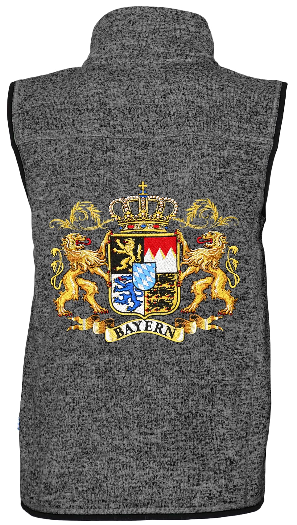 Herren Bayern Kultgilet – Original Strickfleece Gilet mit Bayern Wappen Stickerei & Applikationen, warmem Innenfleece – ideal fürs Oktoberfest & Wandern, Hellgrau