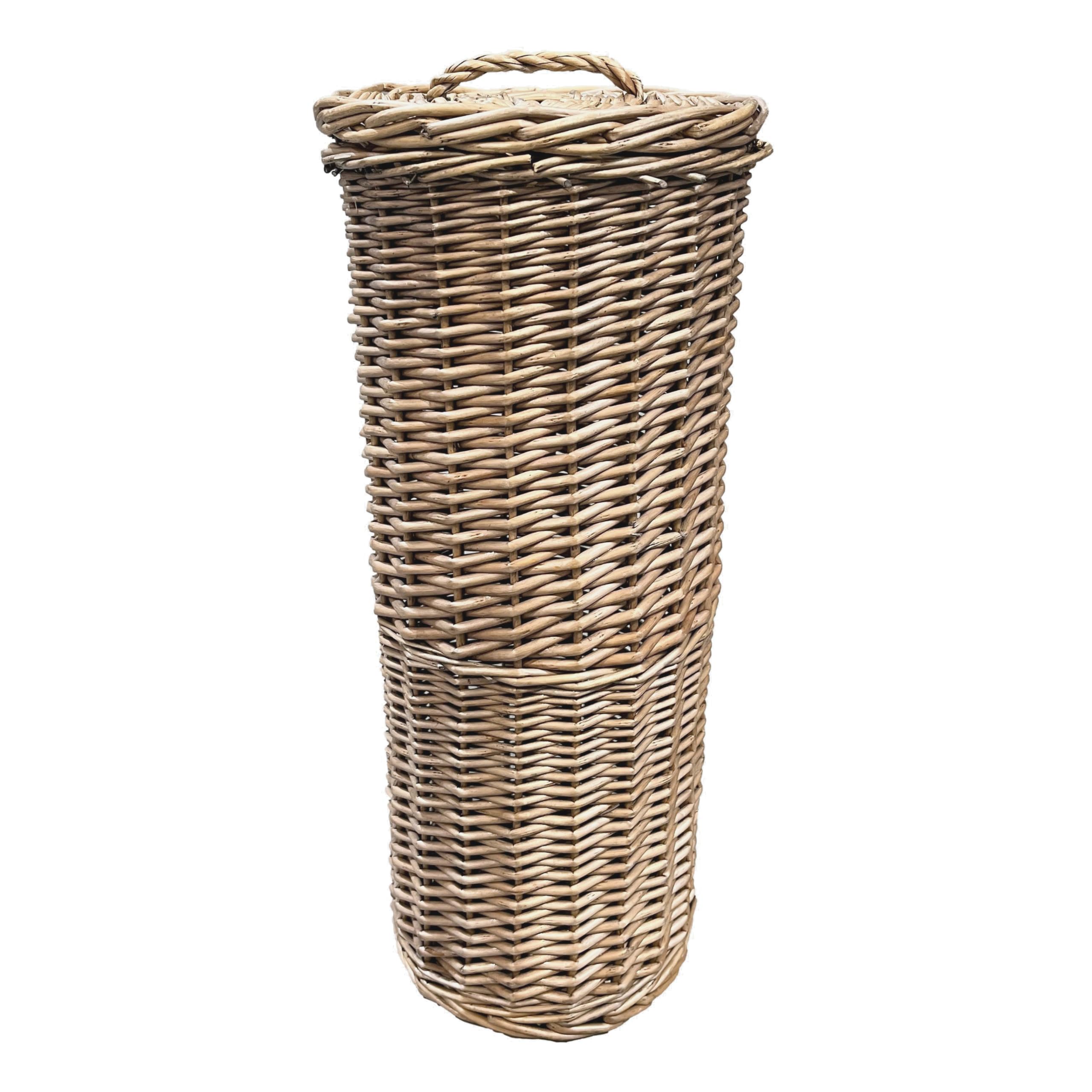 Arthur Cameron Wicker Toilet Storage Basket - Freestanding Toilet Roll Holder with Lid - Slim Bathroom Storage - Antique Wash