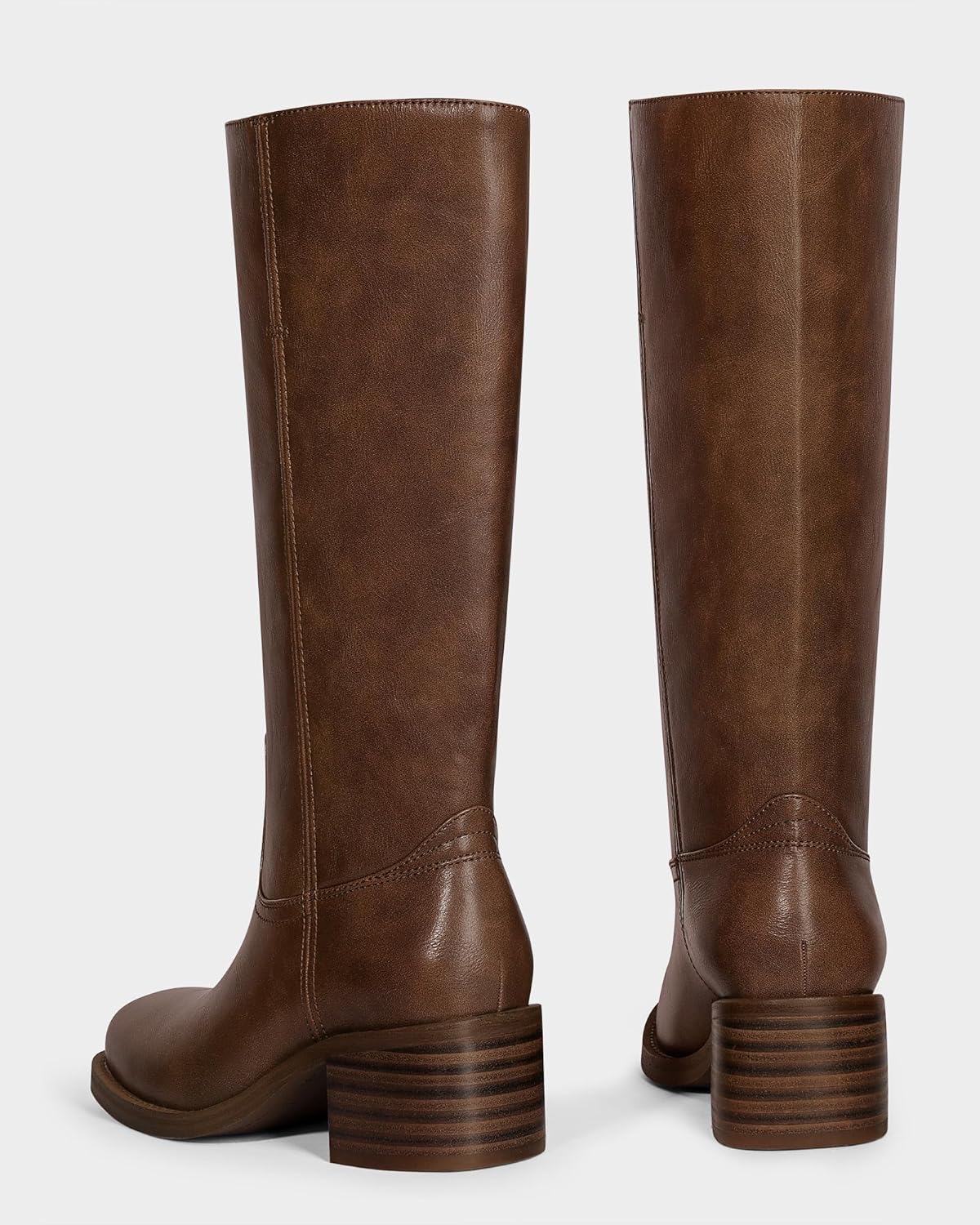 MUCCCUTE Campus Knee High Boots for Women Wide Calf Square Toe Chunky Block Low Heel Tall Long Boots Pull On - Image 5