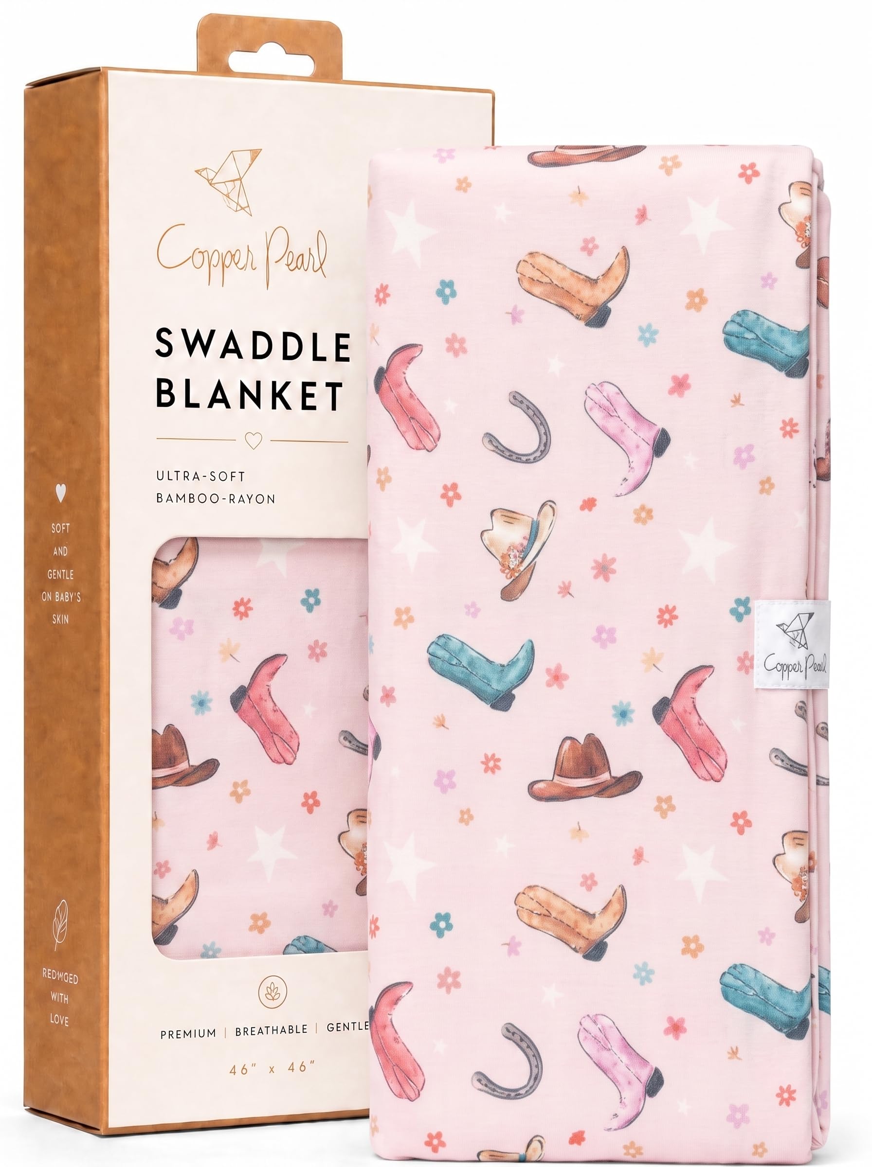 Copper Pearl Swaddle Blankets for Newborns | Soft Stretchy Receiving Blankets for Boys and Girls | Large 46 x 46 Inch Baby Blankets | Lightweight and Breathable Swaddles | Cheyenne