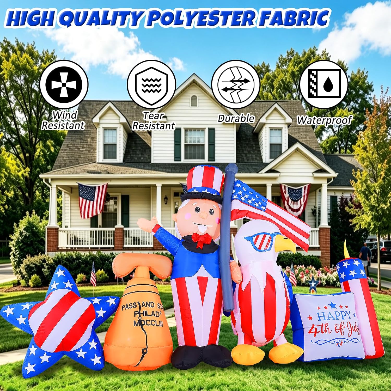 10.7FT Long 4th of July Inflatables Outdoor Decorations, Patriotic Independence Day Inflatable Uncle Sam Combo, Built in LED Lights Holiday Blow Up for Party Garden Yard Lawn Decor